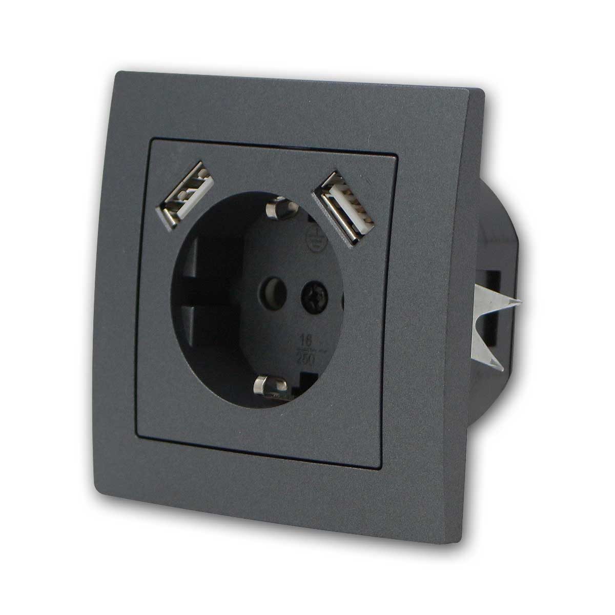 McPower FLAIR Schutzkontakt-Steckdose mit 2x USB, mRahmen USB-Kabel