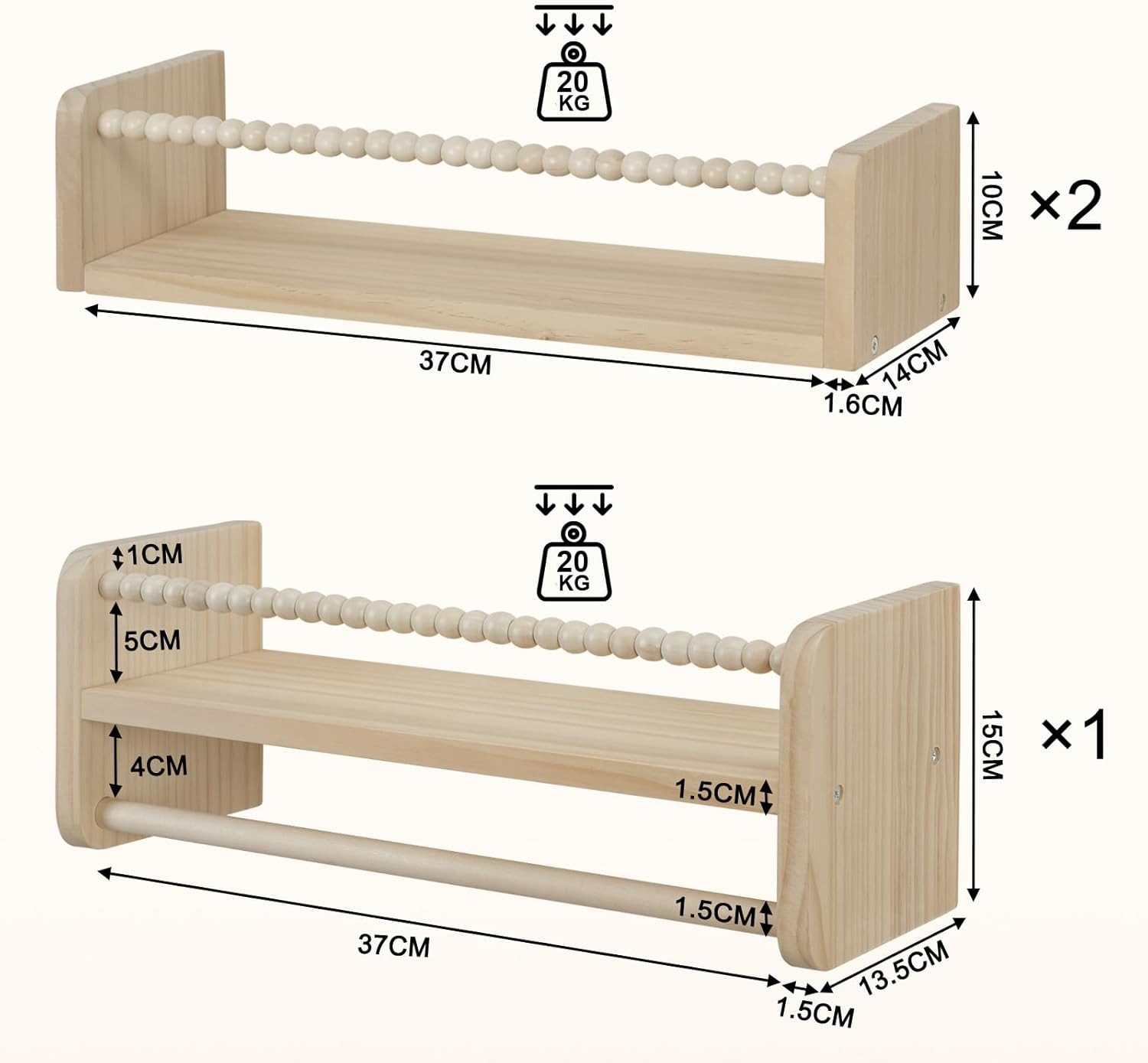Woltu Kinderregal, 3-tlg., Bücherregal Wand, Montessori Regal, aus Massivholz