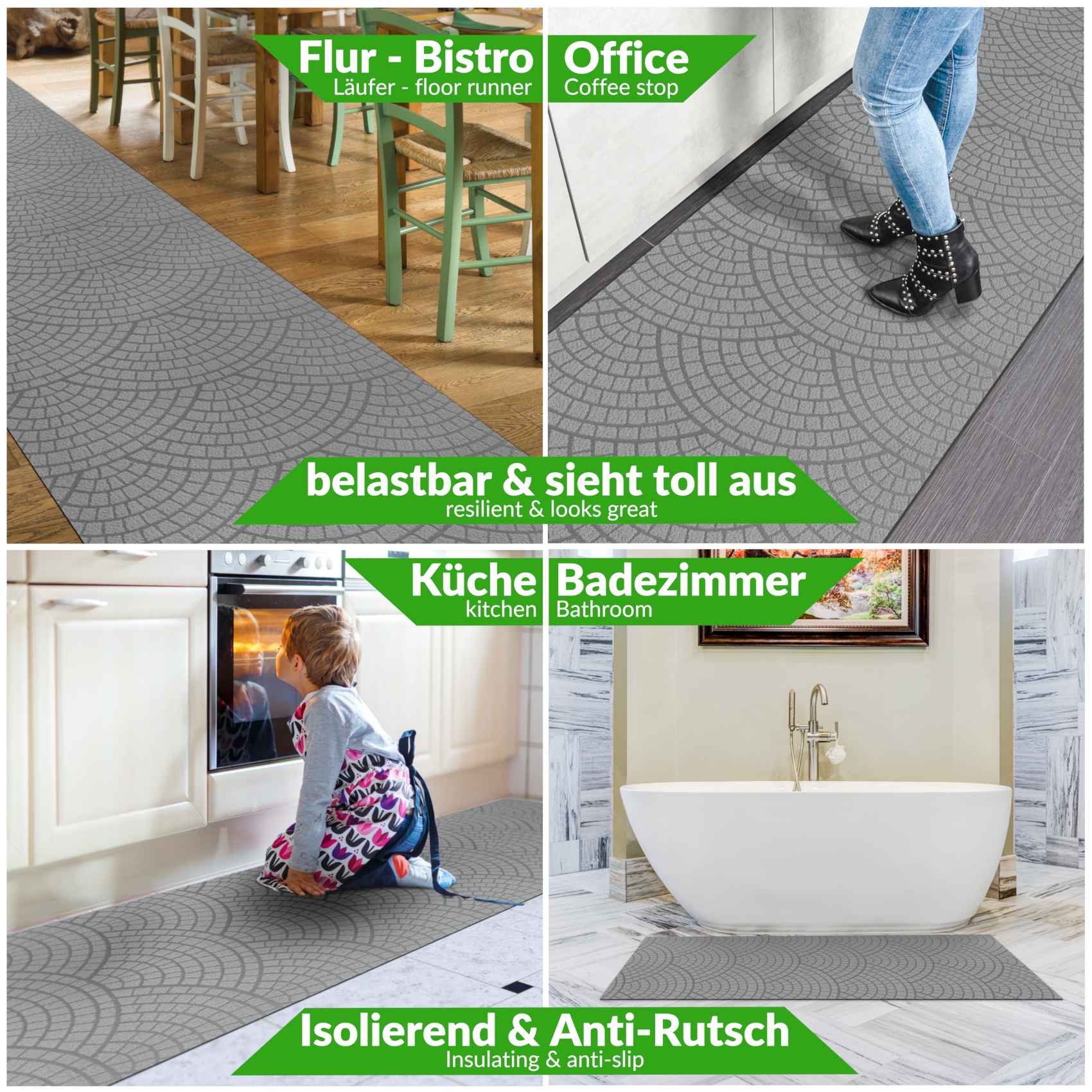 ANRO Küchenläufer Teppichläufer DAVIS Velours Läufer, Eckig, Höhe: 3 mm, Velour