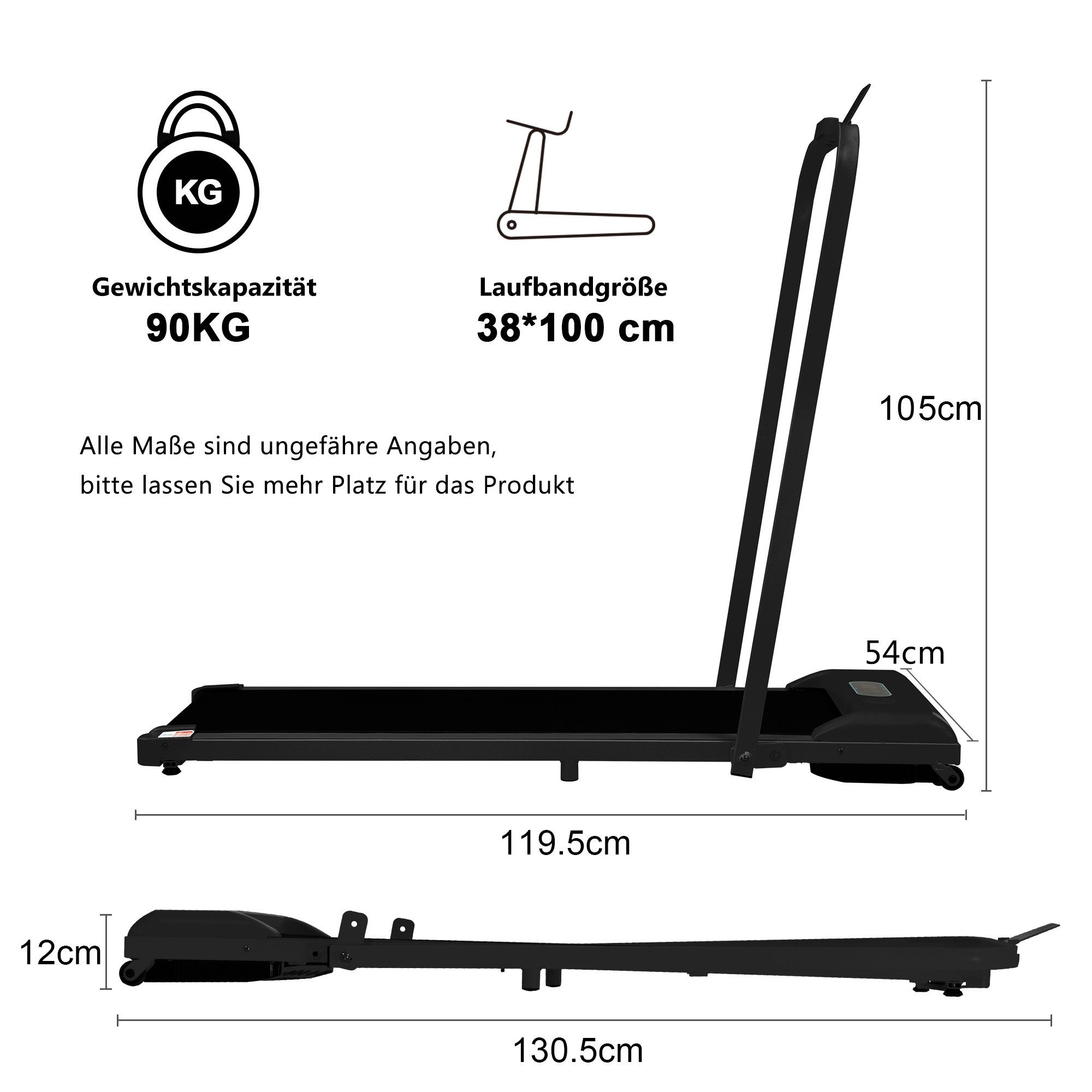 OKWISH Laufband 2 in 1 Laufband für zuhause (Klappbar 1-6 km/h mit Fernbedienung), Bluetooth, LED-Display