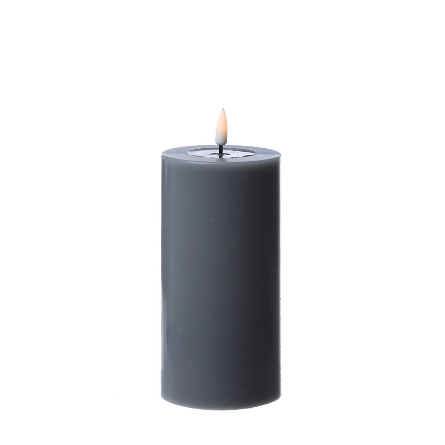 Deluxe Homeart LED-Kerze Mia Deluxe Echtwachs Wachsspiegel flackernd H: 15cm D: 7,5cm grau, LED Classic, warmweiß (2100K bis 3000K)