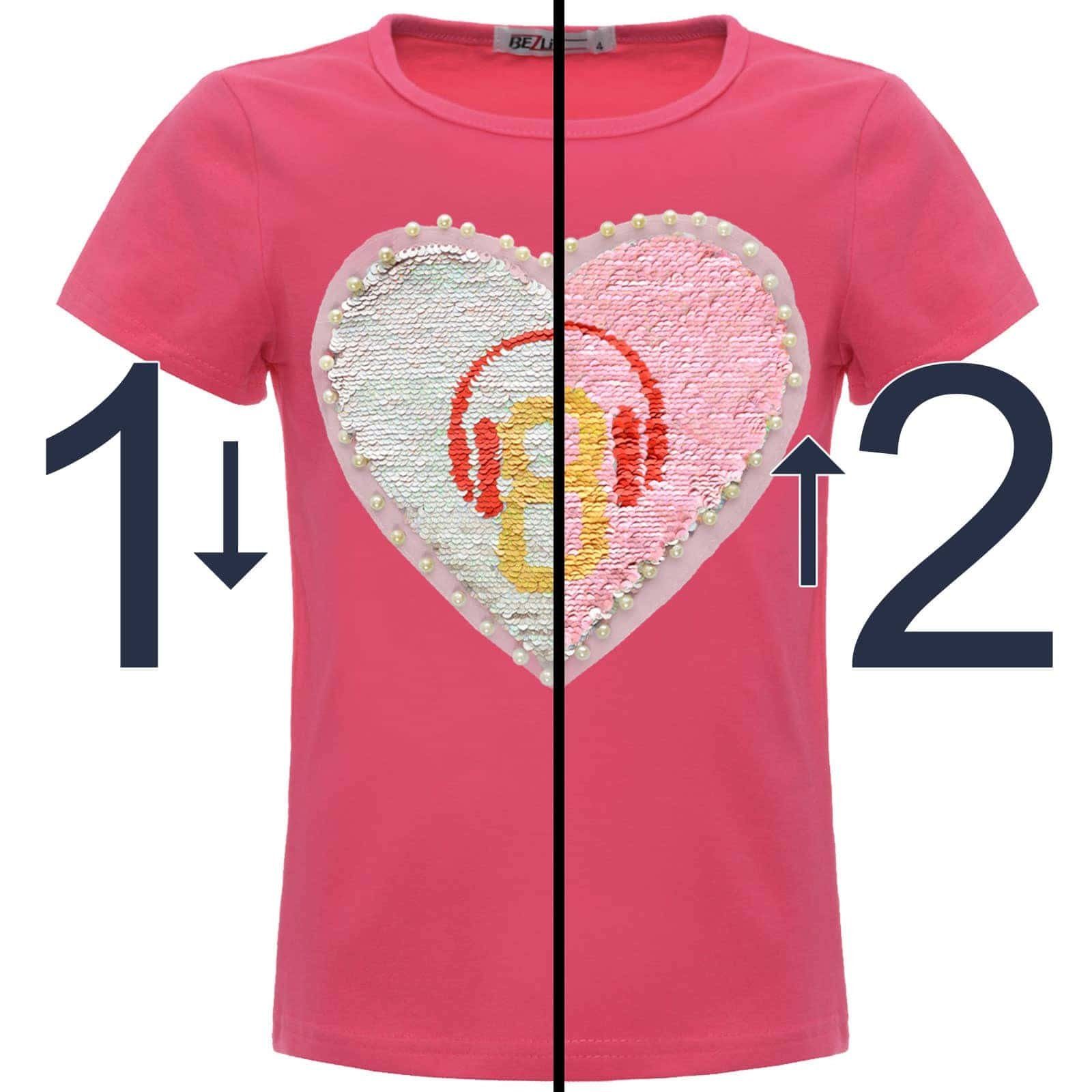 Pailletten Wende Pink (1-tlg) mit T-Shirt Paillettenshirt Mädchen Wendepailletten BEZLIT
