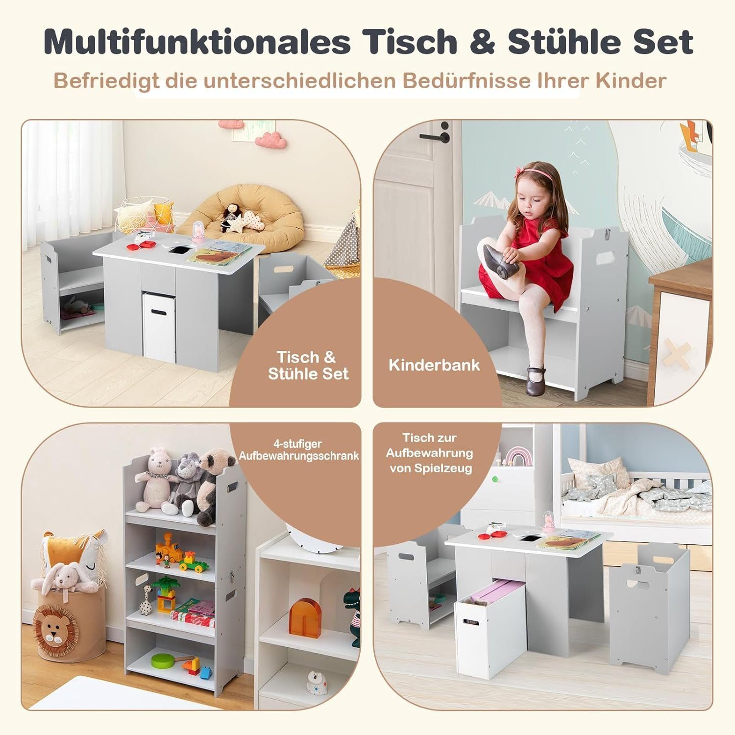KOMFOTTEU Kindersitzgruppe 4 in 1 Kindermöbel, (Set, 3-tlg), für Kinder ab 3