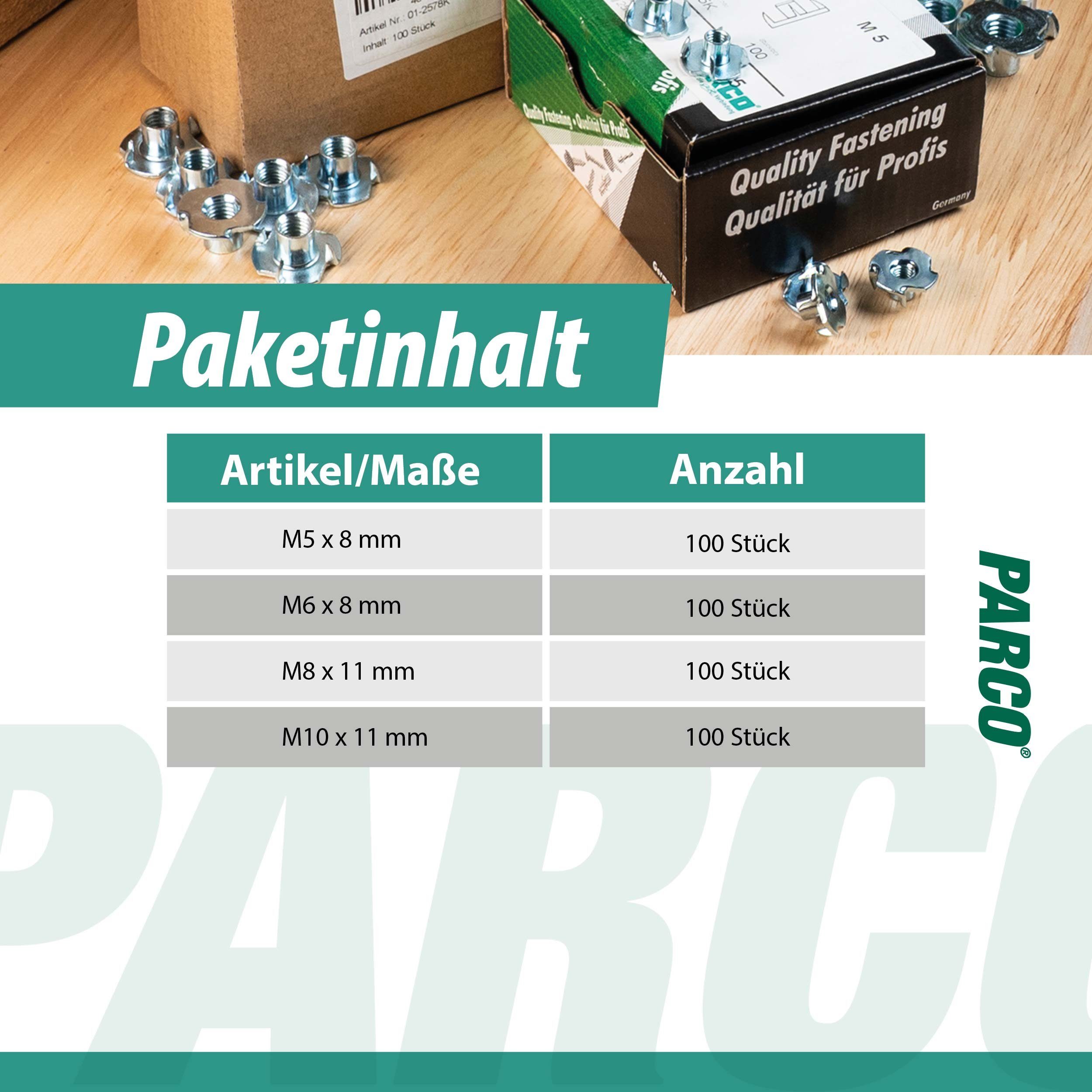 PARCO Einschlagmutter Einschlagmuttern Sortiment M5-M10 400-teilig, (Kräftige Zacken), Verzinkter Stahl, Optimale Passform