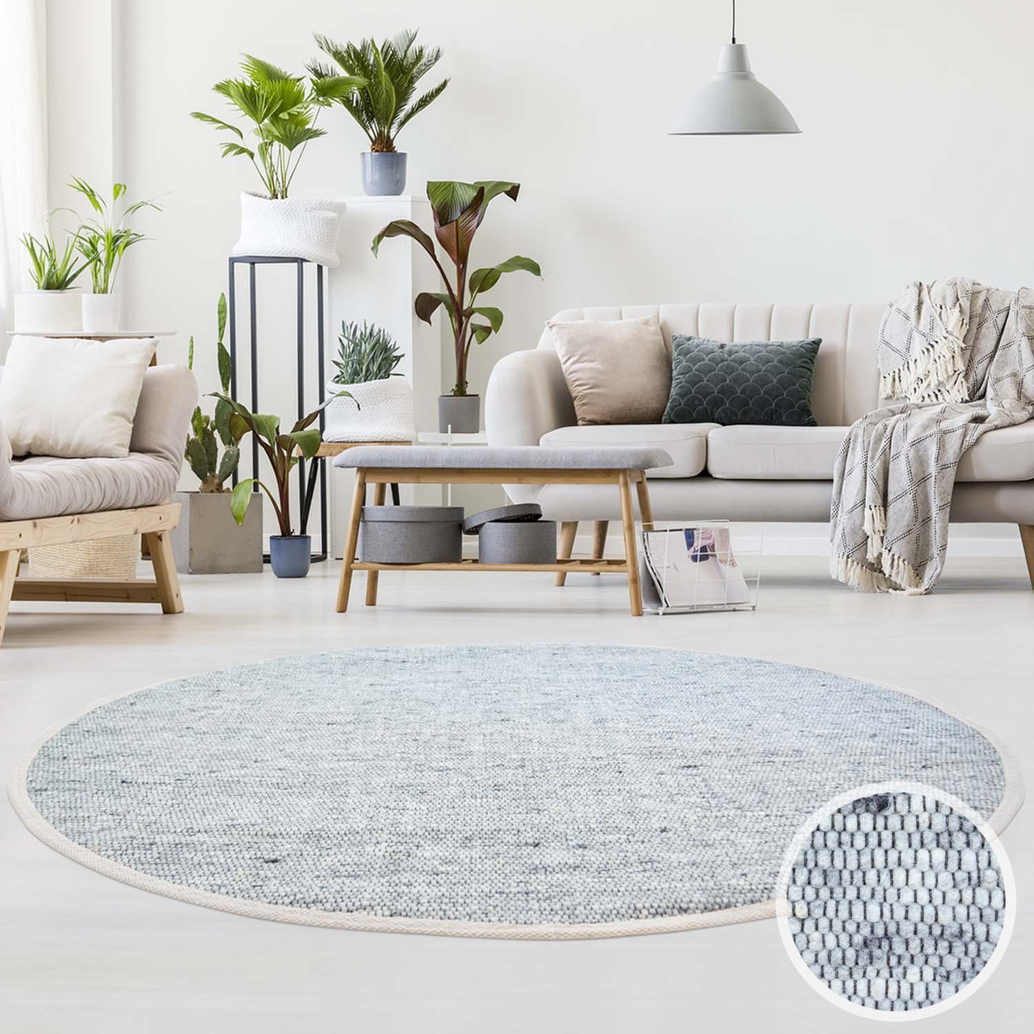 TaraCarpet Wollteppich TaraCarpet Handwebteppich Frankeneck, rund, Höhe: 13 günstig online kaufen