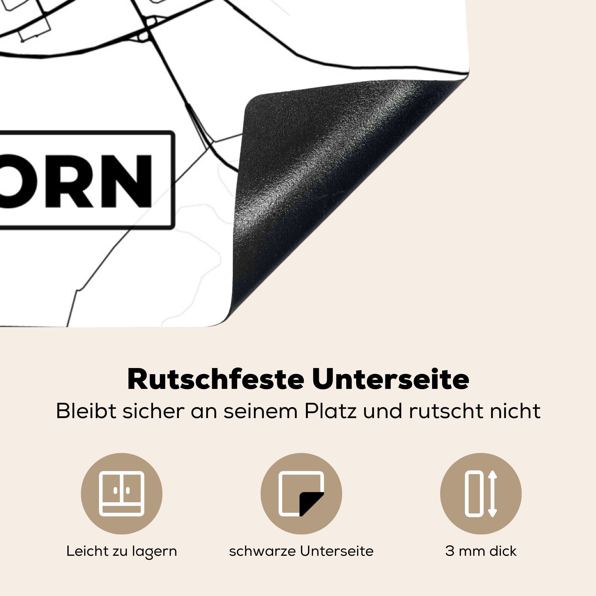 Vinyl, cm, - Stadtplan Arbeitsplatte tlg), küche - Paderborn, Karte Herdblende-/Abdeckplatte 78x78 (1 MuchoWow für Ceranfeldabdeckung,