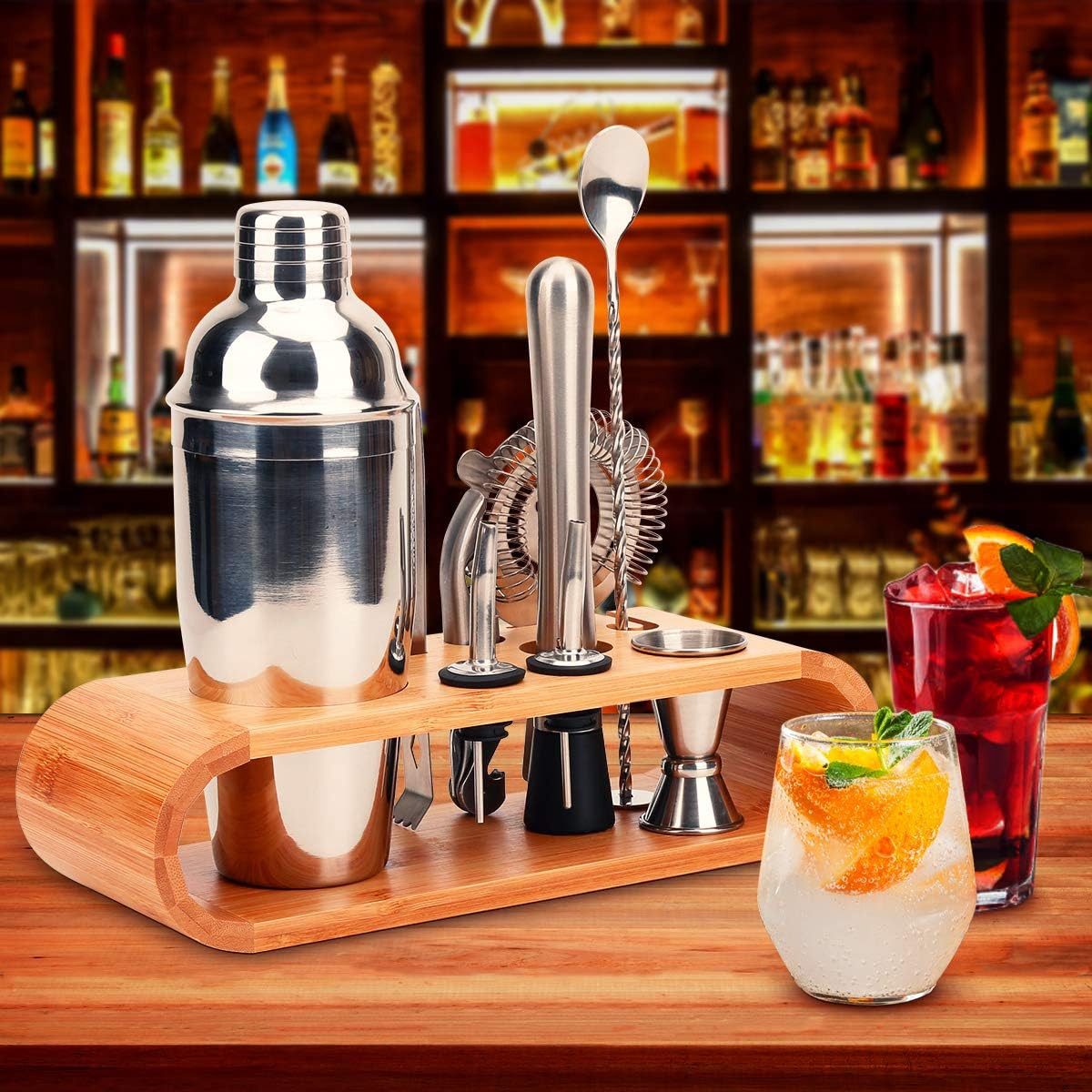 Rhein Beleuchtung Cocktail-Set Cocktail-Shaker Cocktail-Set mit Bambus-Ständer (10-teilig), (Set, 10-tlg., coktailshakerset, cocktail zubehör, bar zubehör), Lan – Bild 5 von 5