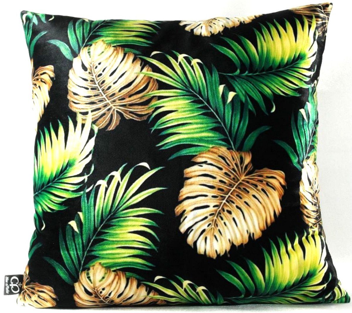 Casa Padrino Dekokissen Luxus Kissen San Francisco Palm Leaves Schwarz / Mehrfarbig 45 x 45 cm - Feinster Samtstoff - Wohnzimmer Deko Accessoires