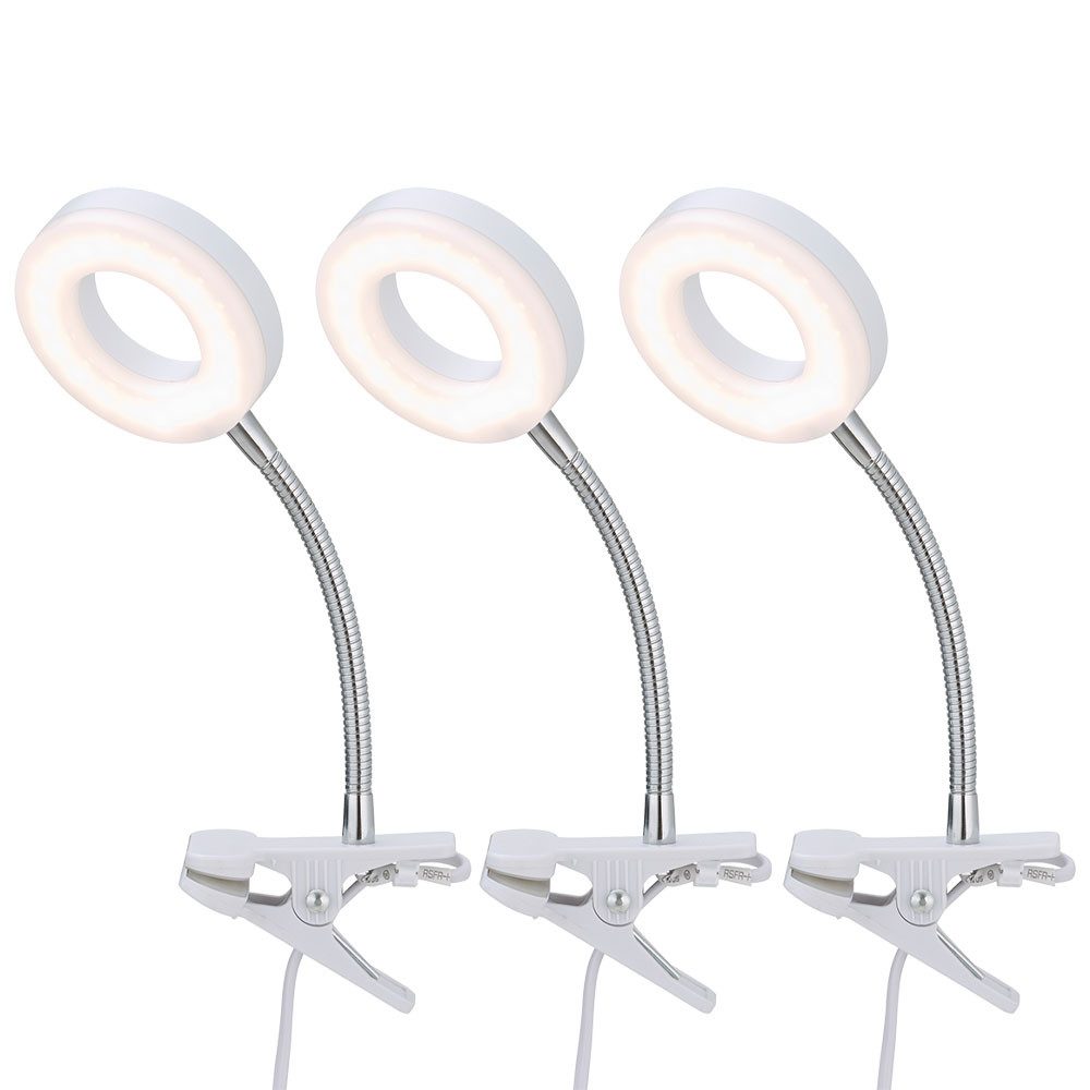 etc-shop LED Klemmleuchte, LED-Leuchtmittel fest verbaut, Warmweiß, Klemmstrahler Tischlampe Leseleuchte flexibel LED H 21 cm 3er Set