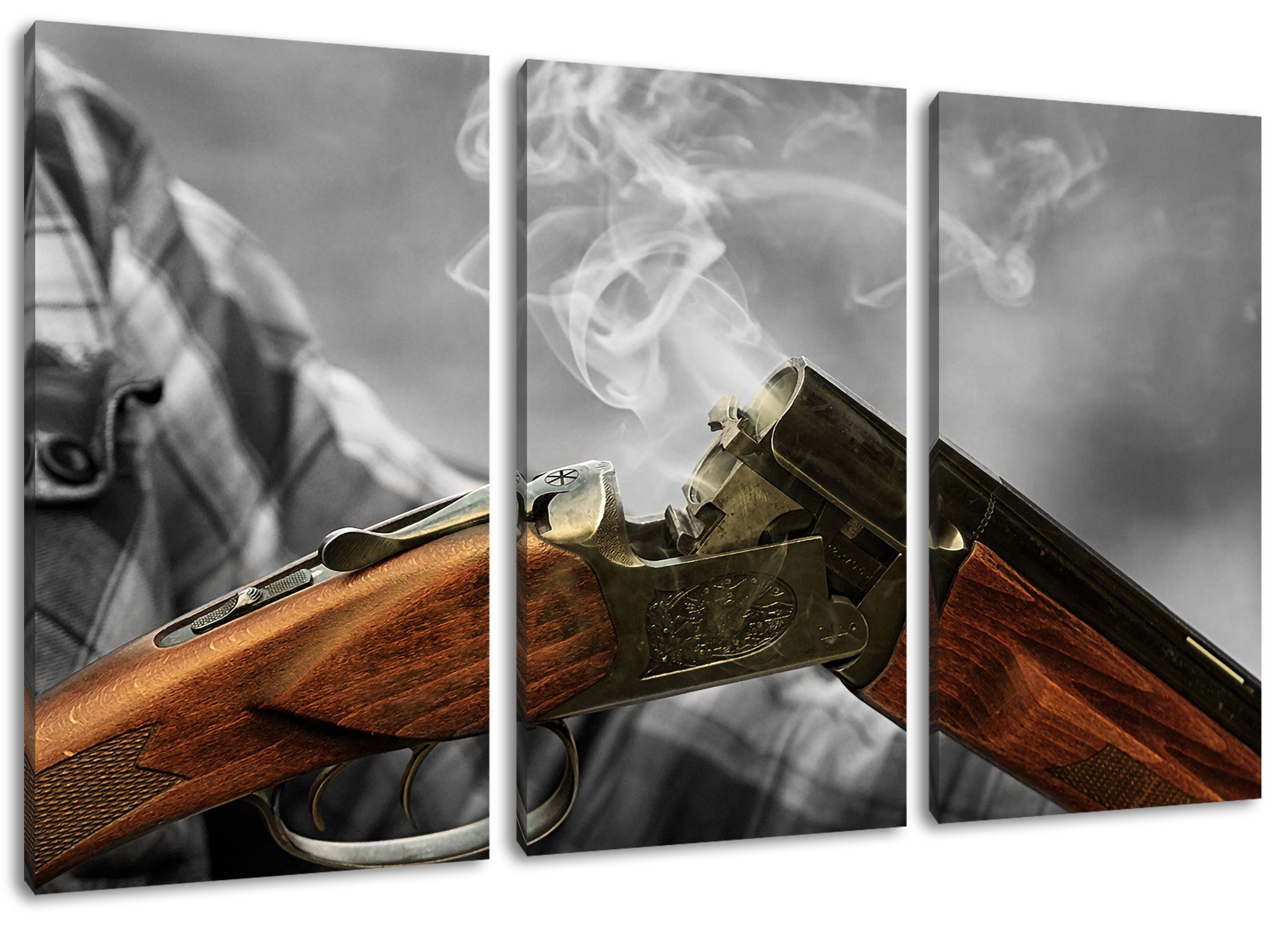 Pixxprint Leinwandbild Jagdgewehr nach dem Brand, Jagdgewehr nach dem Brand 3Teiler (120x80cm) (1 St), Leinwandbild fertig bespannt, inkl. Zackenaufhänger