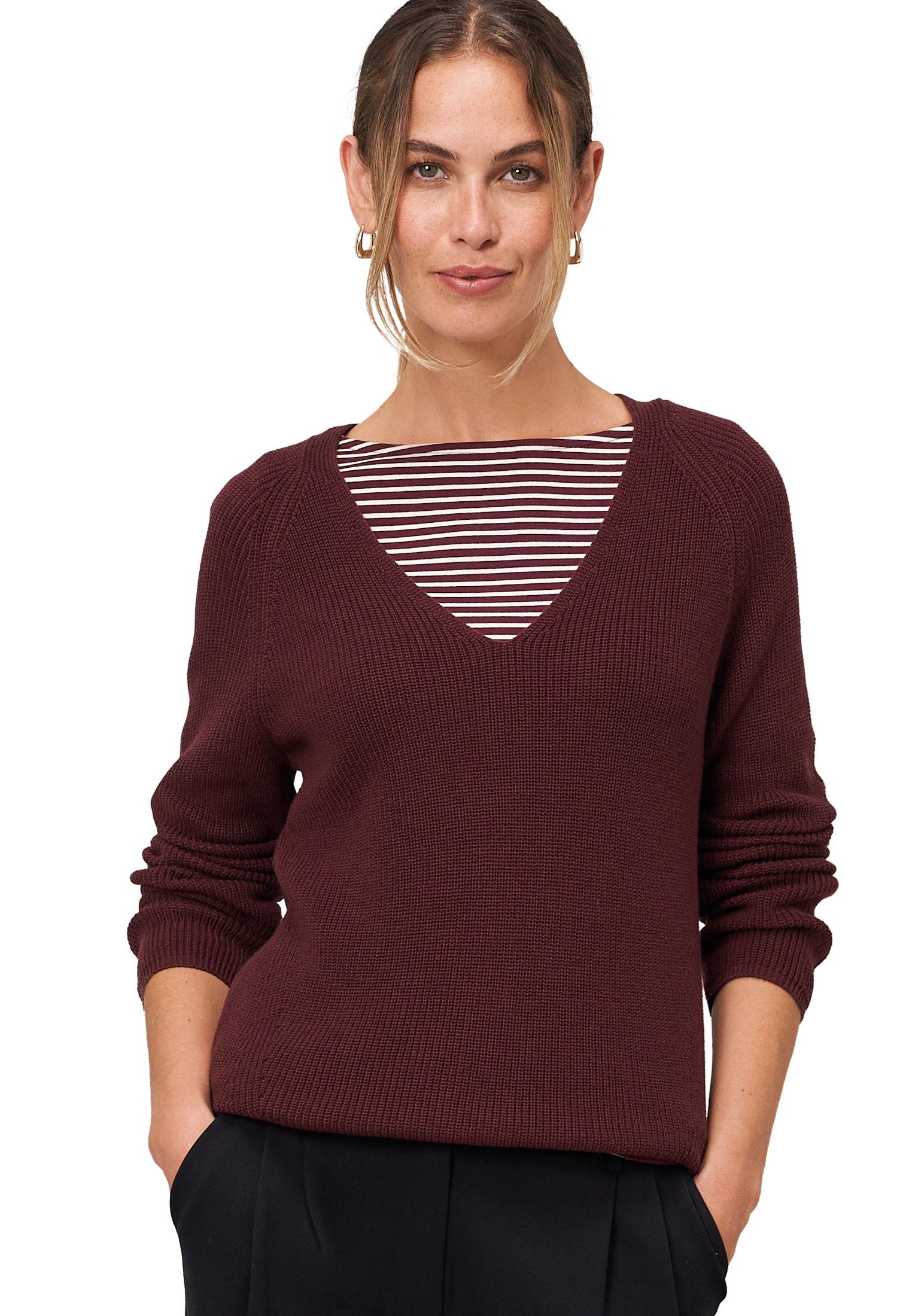 Zero Strickpullover Damen Strukturpullover mit V-Ausschnitt (1-tlg) Plain/o günstig online kaufen