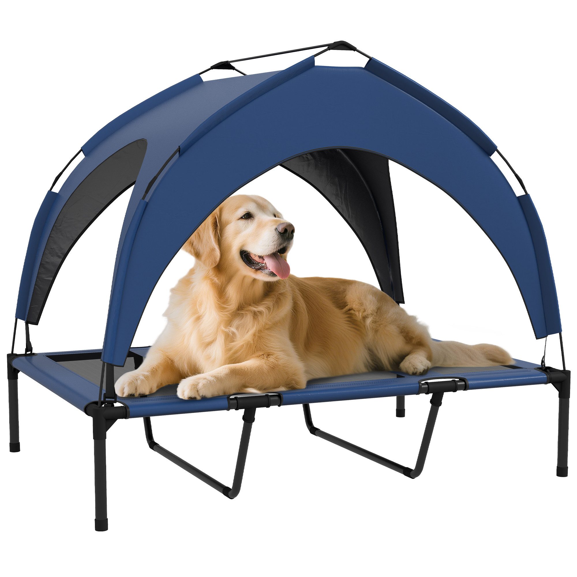 PawHut Tierbett Erhöhtes Hundebett, Outdoor Hundeliege, Atmungsaktiv, Dunkelblau, Oxford, Taftstoff, für große Hunde Dunkelblau Oxford 106 x 76 x 94 cm
