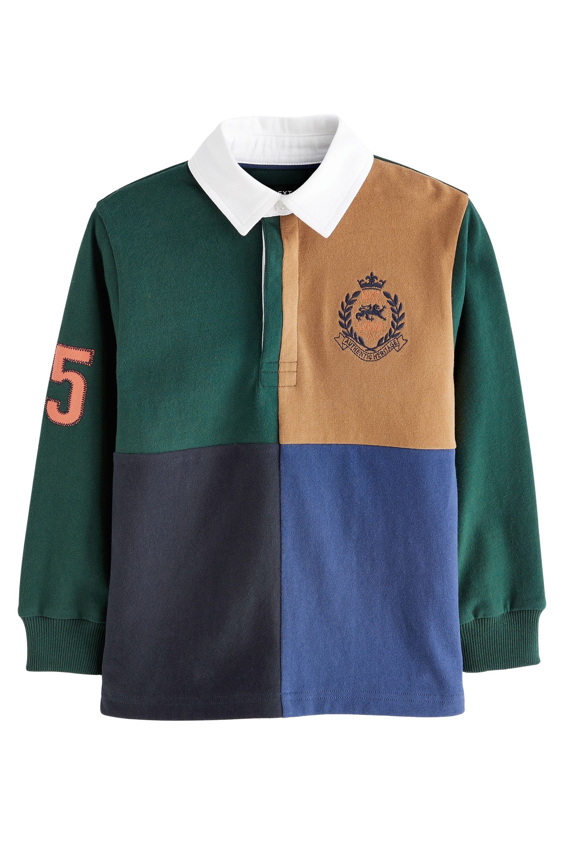 Next Rugbyshirt Rugby-Shirt (1-tlg) Navy Blue/Tan Brown/Green Harlequin