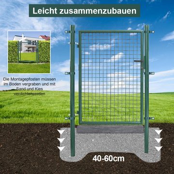 Bettizia Gartentor Gartentür 100X100CM Zauntür Hoftür verzinkter Stahl abschließbar, mit Schloss, Türklinke und Schlüssel