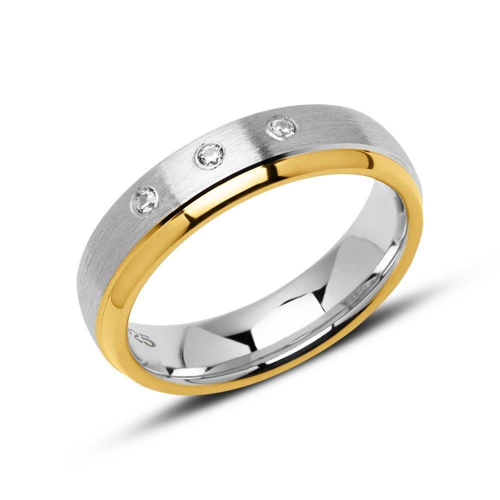 Vivo Silberring Unique Ring für Damen aus 925er Silber, teilvergoldet mit Zirkonia