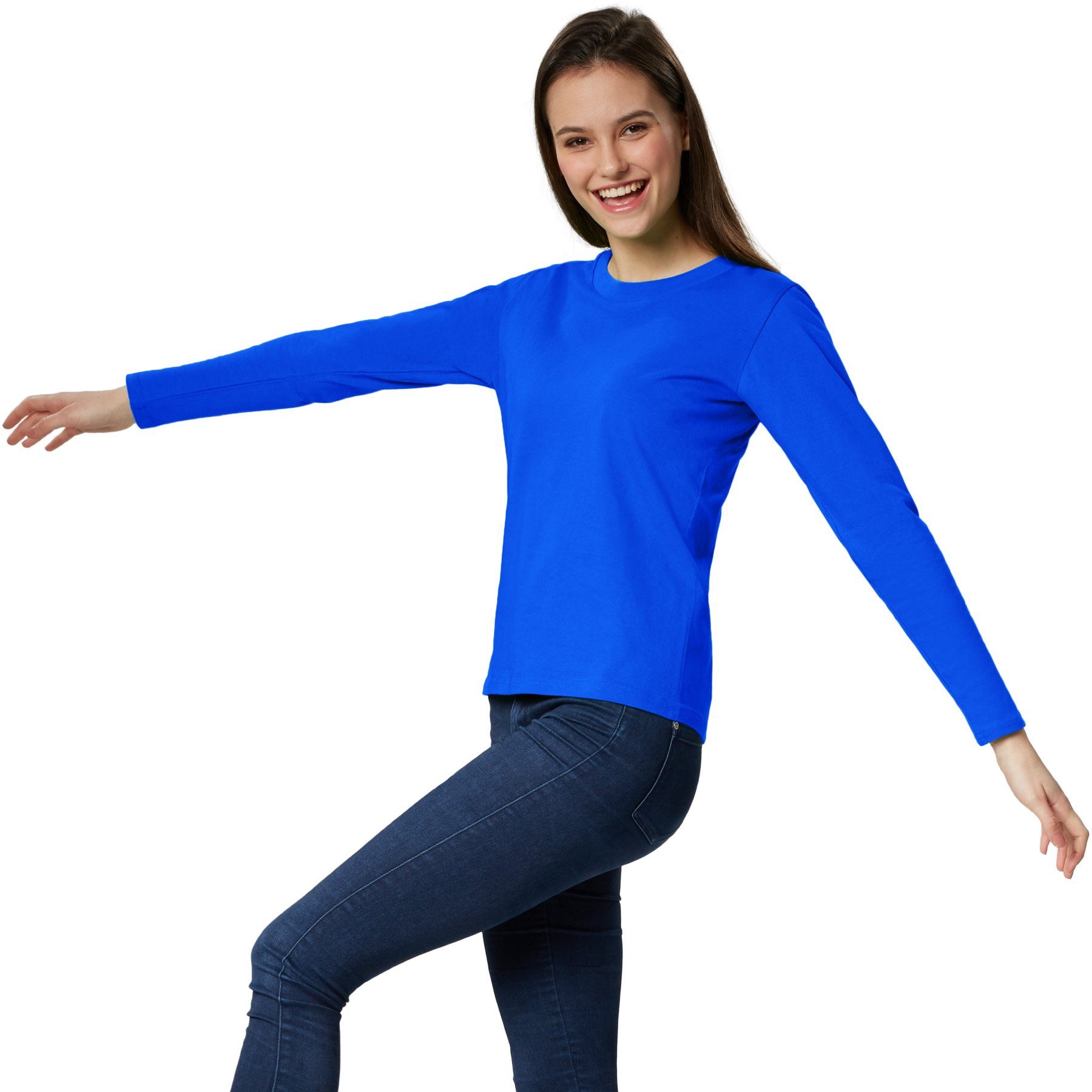 dressforfun Langarmshirt Langarmtop, Für viele Outfits & Auftritte, Rundhals mit (Ärmelshirt, Konfektionsgröße S in blau) Einfarbiges Langarm-Shirt für Frauen, Fester Stoff, hoher Tragekomfort