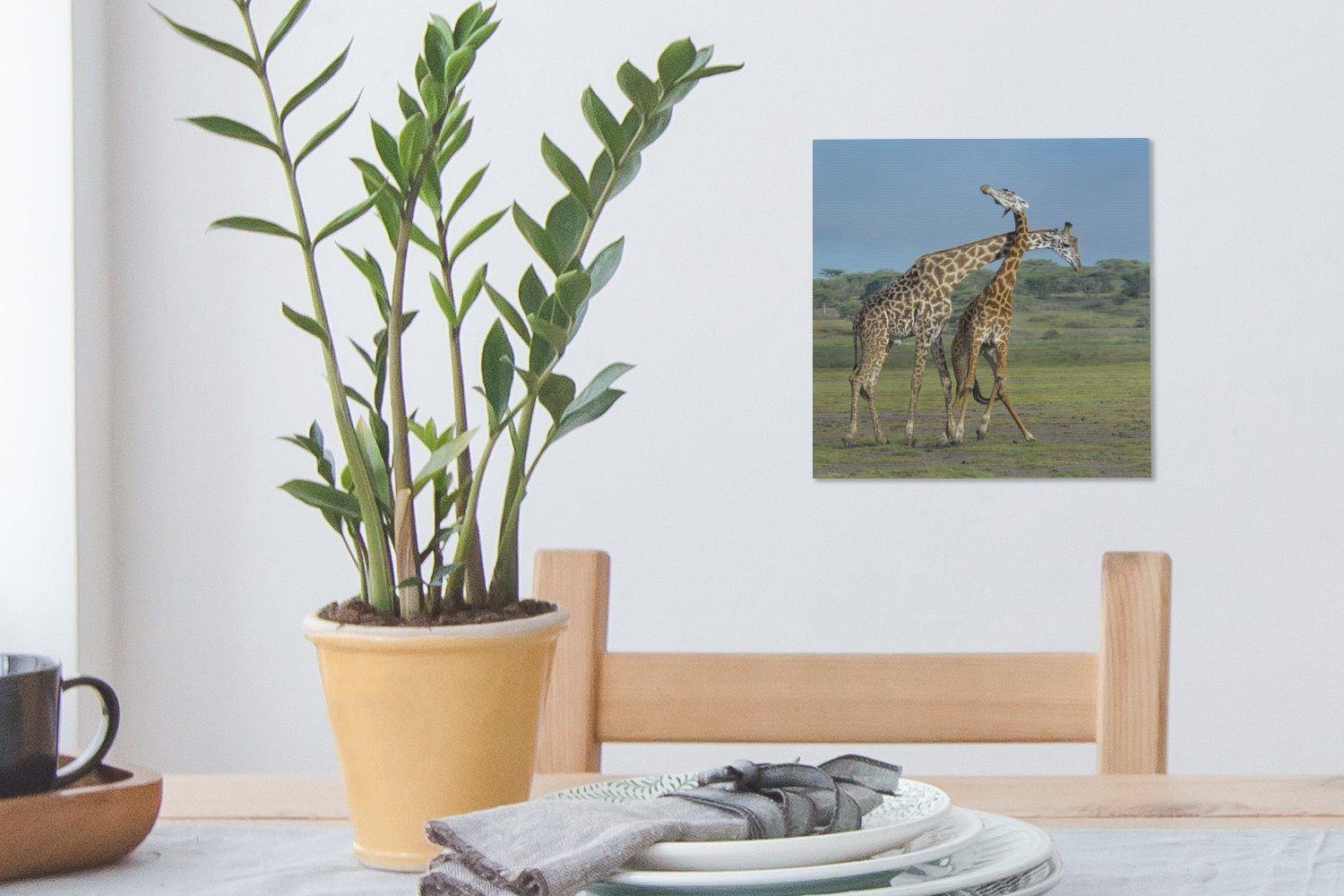 Wohnzimmer St), Leinwand Leinwandbild erwachsene für Bilder (1 Himmel, Zwei blauem OneMillionCanvasses® Schlafzimmer unter Giraffen