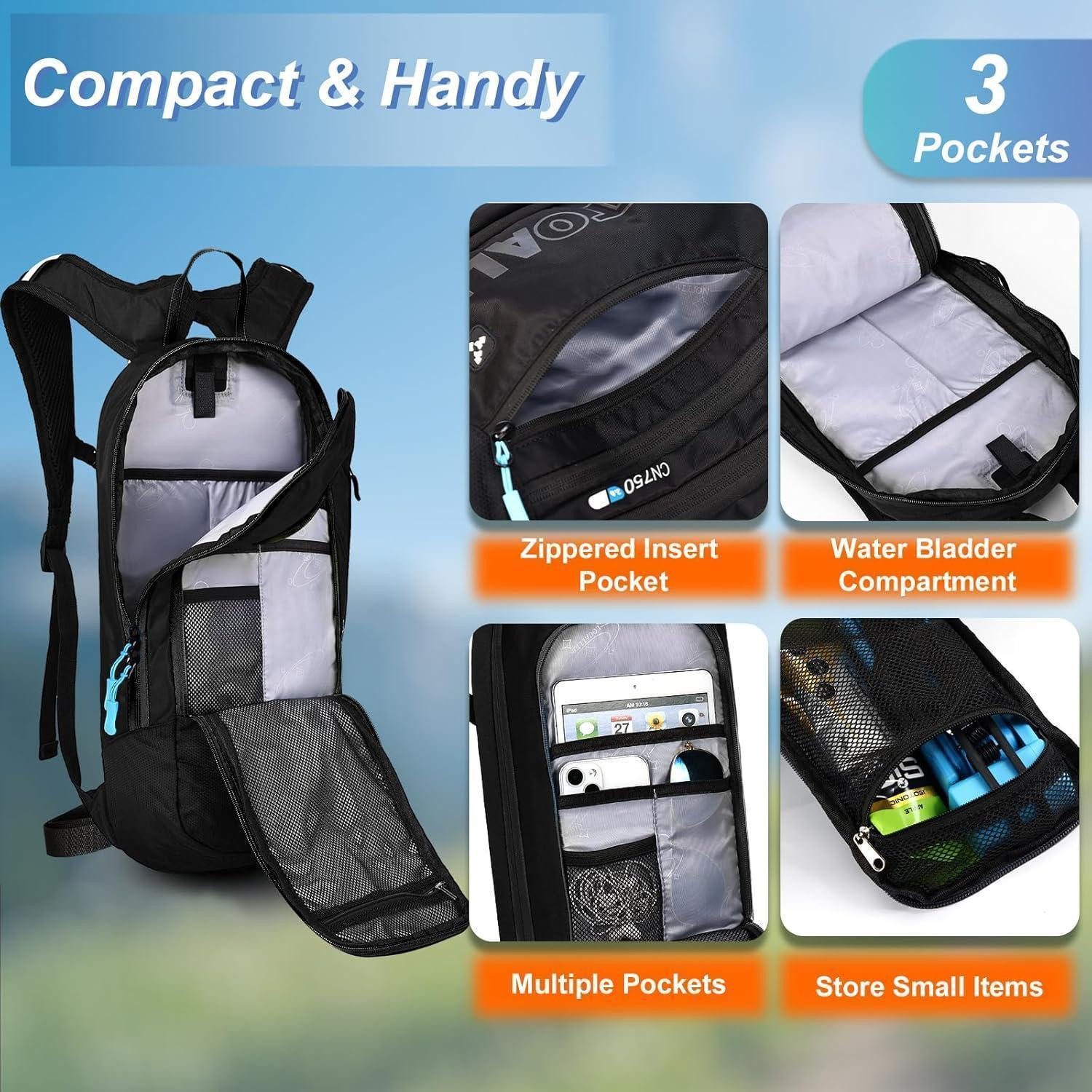LuxusKollektion Fahrradrucksack Fahrradrucksack Trinkrucksack Wasserdicht Schwarz 6l mit Regenschutz