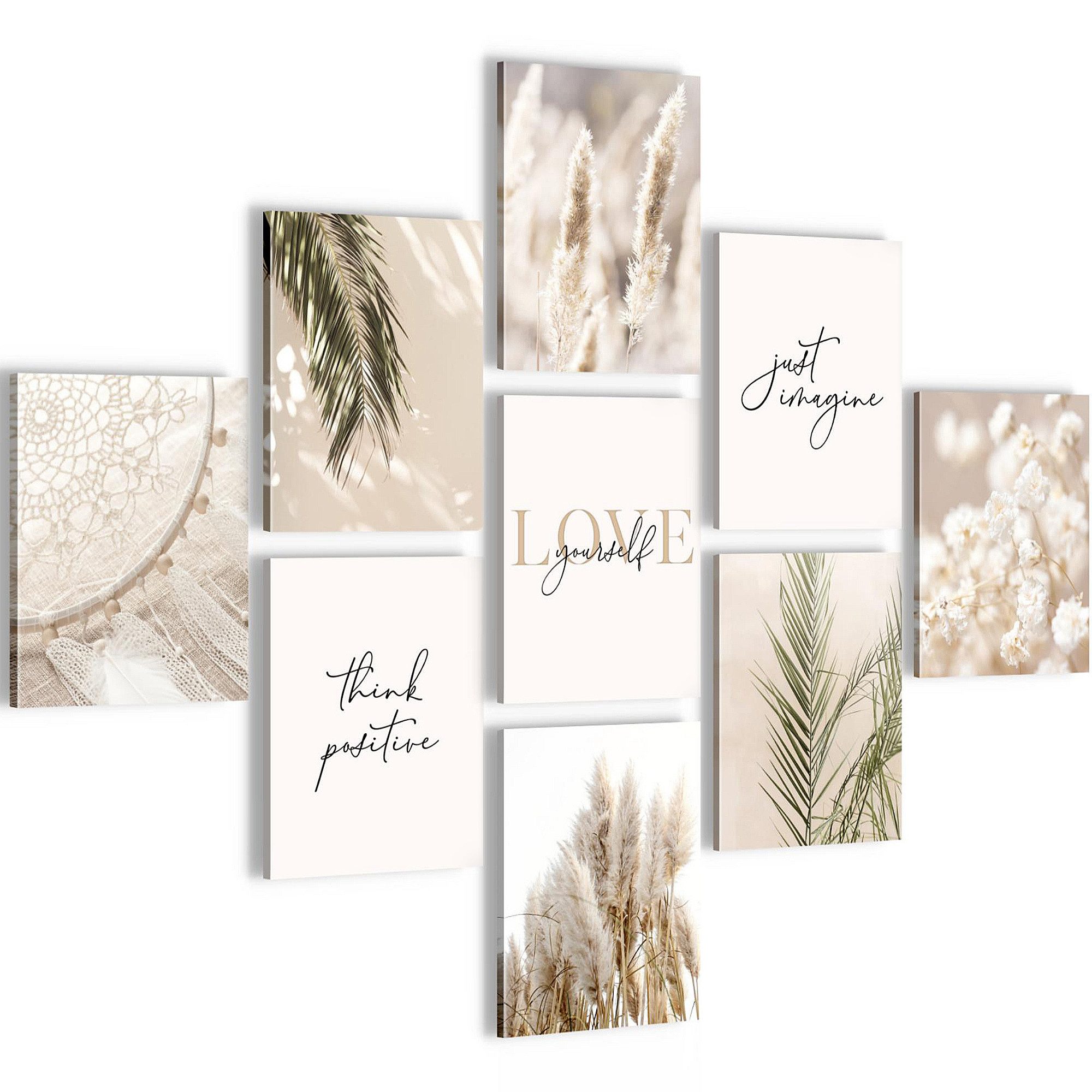 Novart Wandbild Boho Natur Wohnzimmer Schlafzimmer AUFHÄNGFERTIG, Love 9 Bilder 20x25 cm