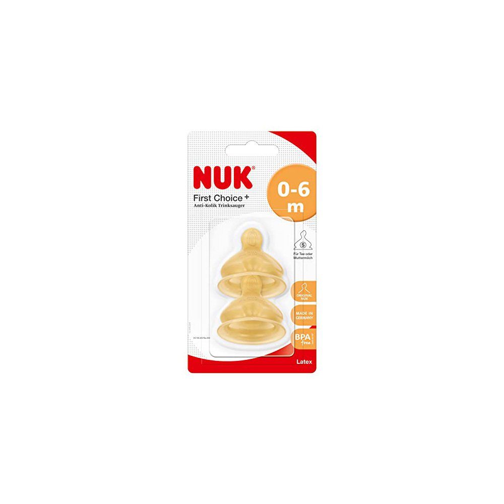NUK Babyflasche First Choice+ Latex-Trinksauger Größe 1, 0-6 Monate, (2er Pack)