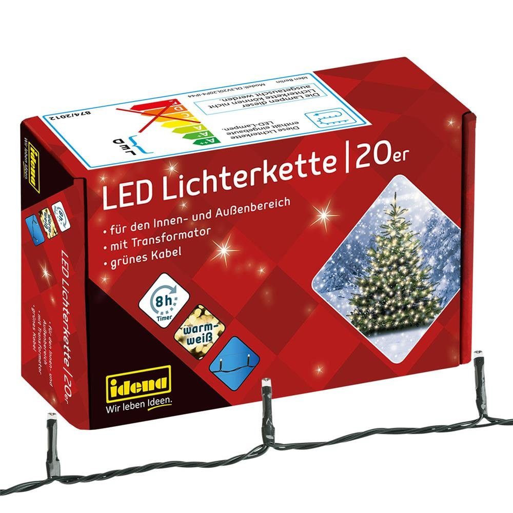 Idena LED-Lichterkette 20er, warmweiß, 3,9 m, für Innen- und Außenbereich, mit 8h-Timer