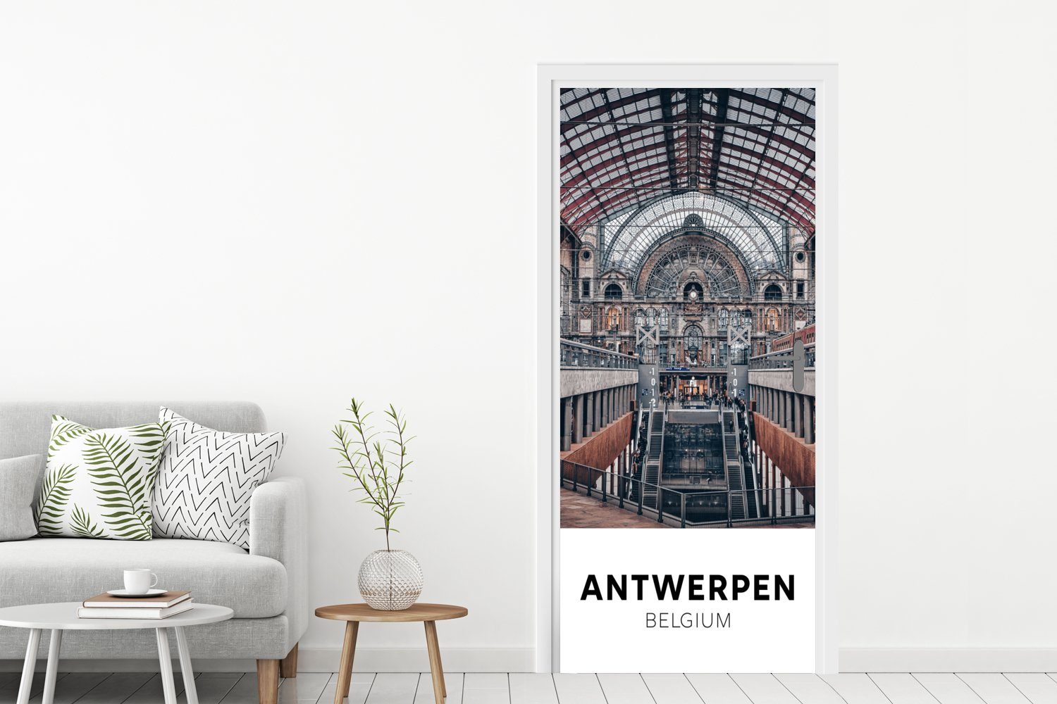 Belgien Fototapete - Tür, MuchoWow (1 75x205 Matt, - cm Türtapete für Türaufkleber, St), bedruckt, Zug, Antwerpen