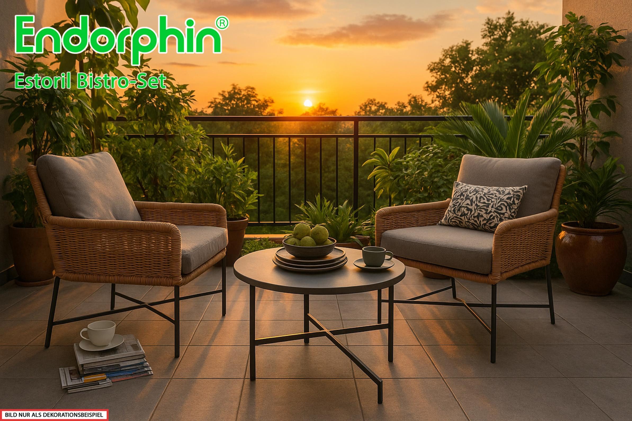 Endorphin Sitzgruppe Estoril Bistro - Set, 3 teilig, Gartenmöbel, Zeit für deine schönste