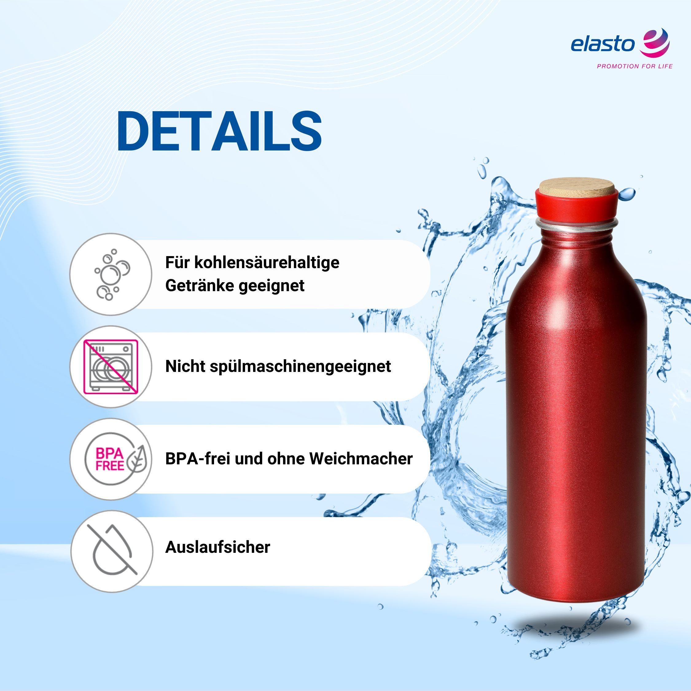 elasto Thermoflasche Trinkflasche 650 ml Kohlensäure geeignet