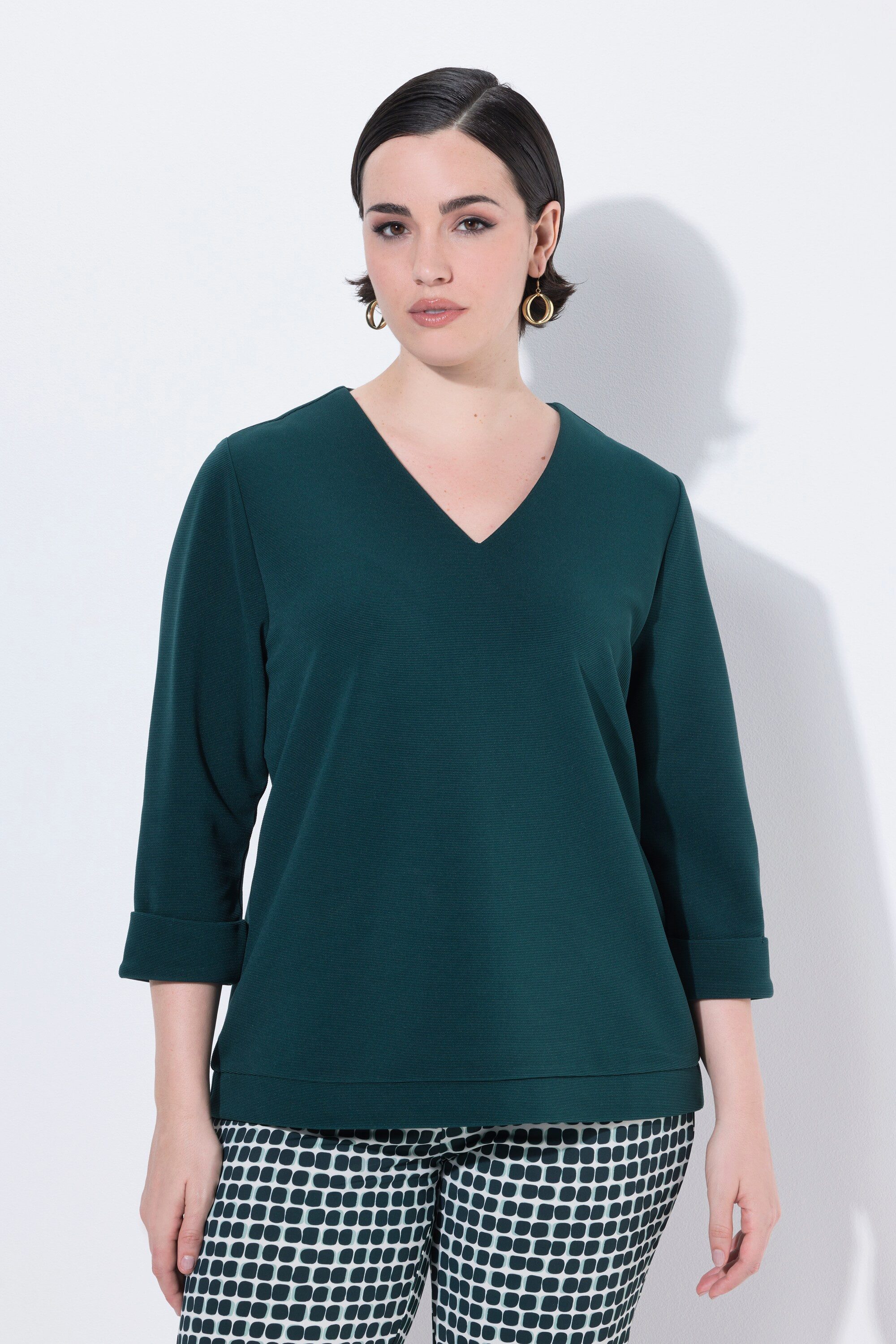 Ulla Popken T-Shirt Shirt Struktur Rundhalsausschnitt 3/4-Arm günstig online kaufen