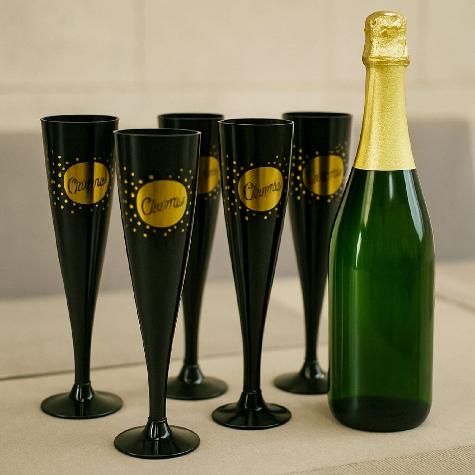 Koopman Champagnerglas Sektglas Glas Plastikglas Kunststoff Schwarz 150ml 16er Set, 16-tlg., Kunststoff, Silvester, 150ml, Partyglas, Wiederverwendbar