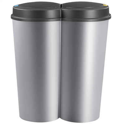 Deuba Mülleimer Duo Bin, 50 L 2fach Trennsystem 2x25 L Küche Abfalleimer Müllbehälter Mülltrennung Silber