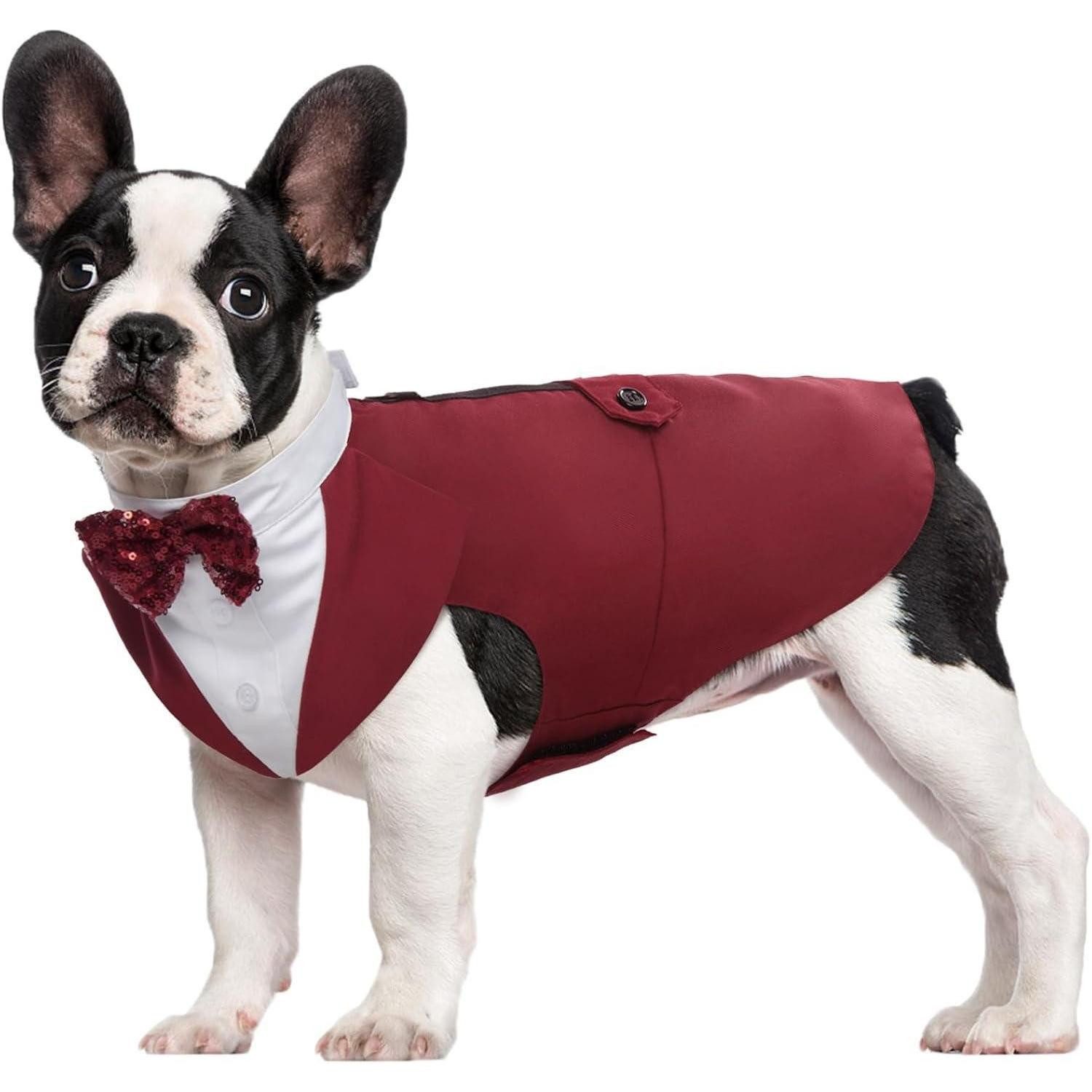 Kuoser Hundekostüm Hund Smoking Anzug Bandana Set Fomal Kleidung Abnehmbare Fliege S-XXL