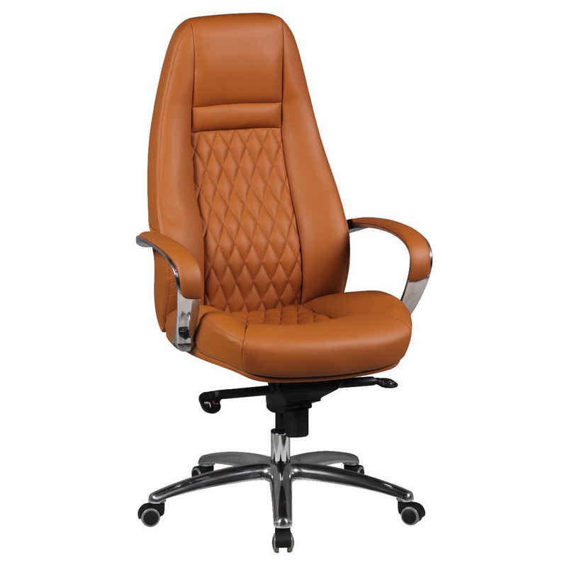 FINEBUY Chefsessel SuVa3470_1 (Bürostuhl AUSTIN Echtleder Caramel 120 kg), Schreibtischstuhl Hohe Rückenlehne mit Kopfstütze