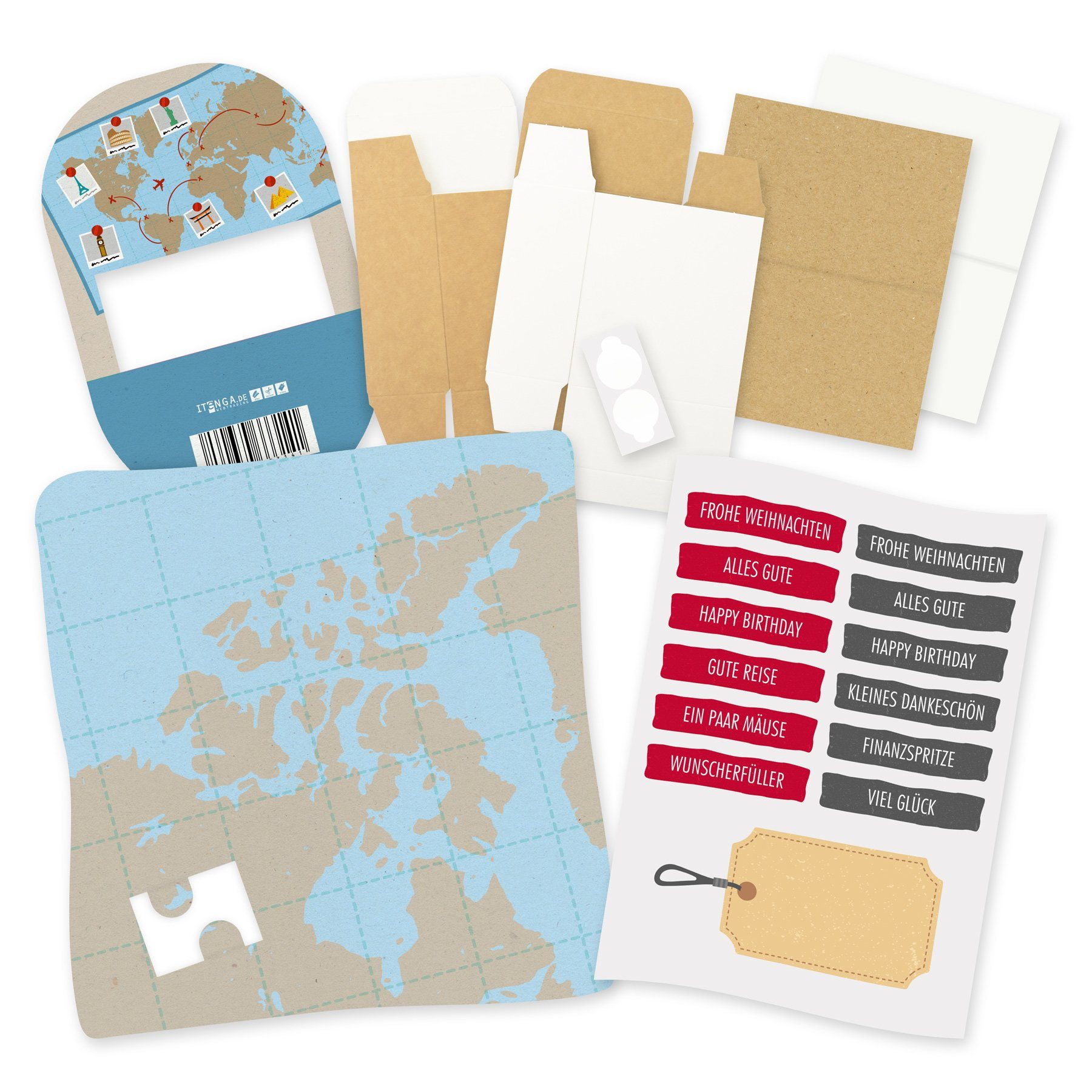 mit 49) Geldgeschenkverpackung (Motiv itenga Bodenplatte Grußkarten Weltkarte itenga