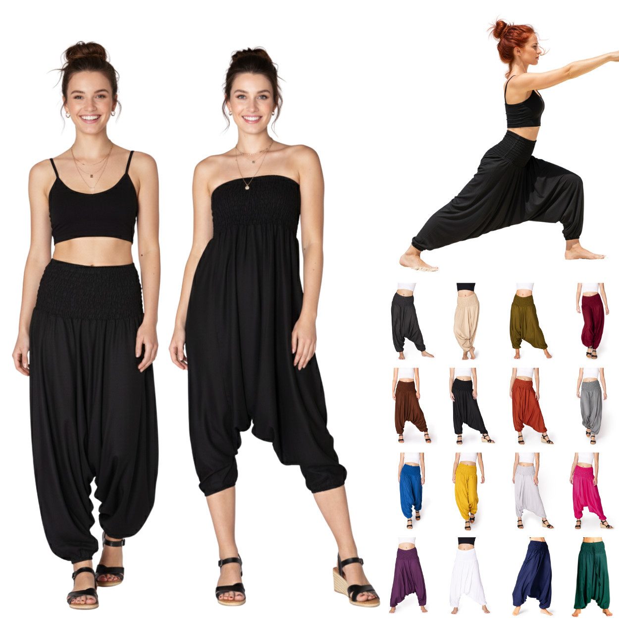 Haremshose Aladinhose einfarbig Haremshose aus 100% natürlicher Viskose Pumphose