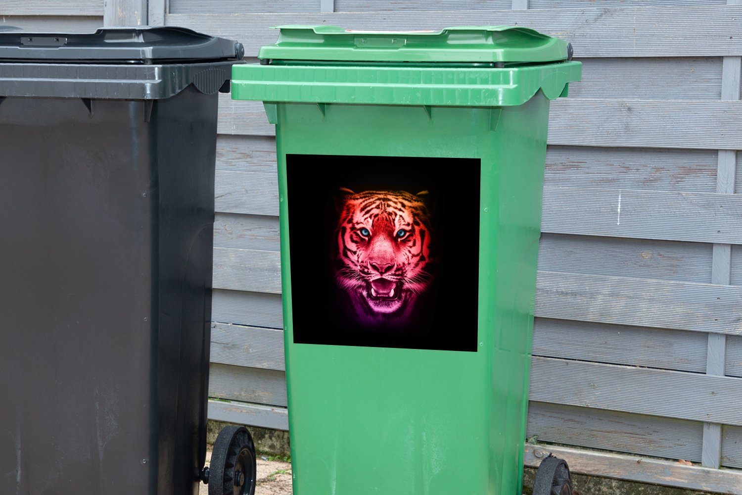 Mülltonne, (1 Wandsticker Mülleimer-aufkleber, Farben - Abfalbehälter St), Tiere Tiger - Container, Sticker, MuchoWow