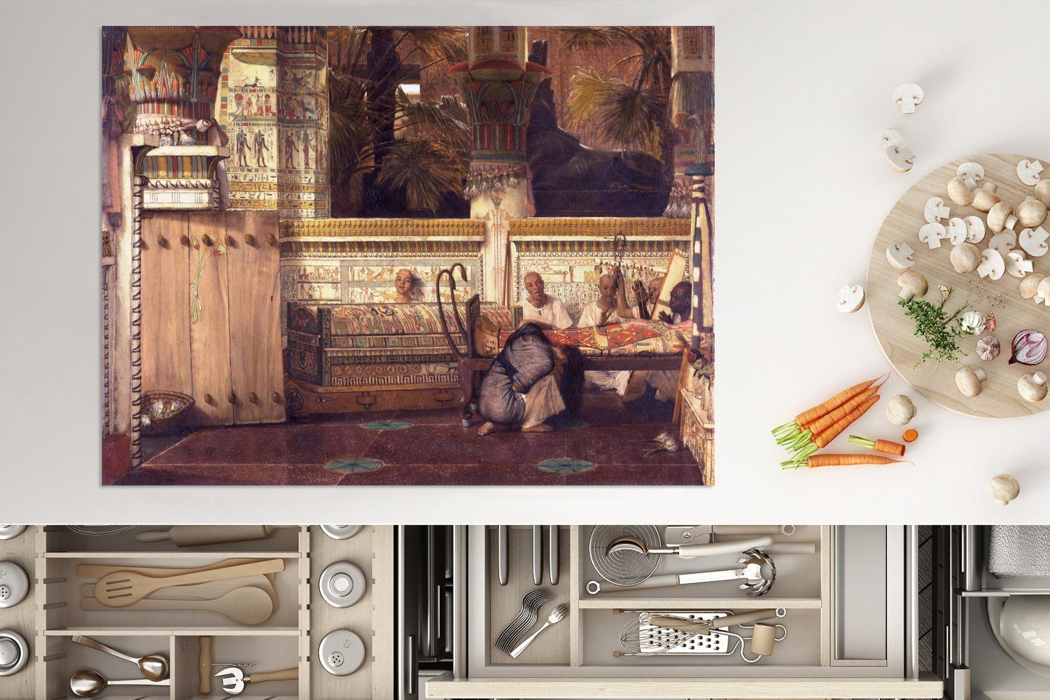MuchoWow Herdblende-/Abdeckplatte Die ägyptische Witwe Lawrence Tadema, Alma (1 Arbeitsfläche Vinyl, Mobile Ceranfeldabdeckung nutzbar, - tlg), cm, 70x52