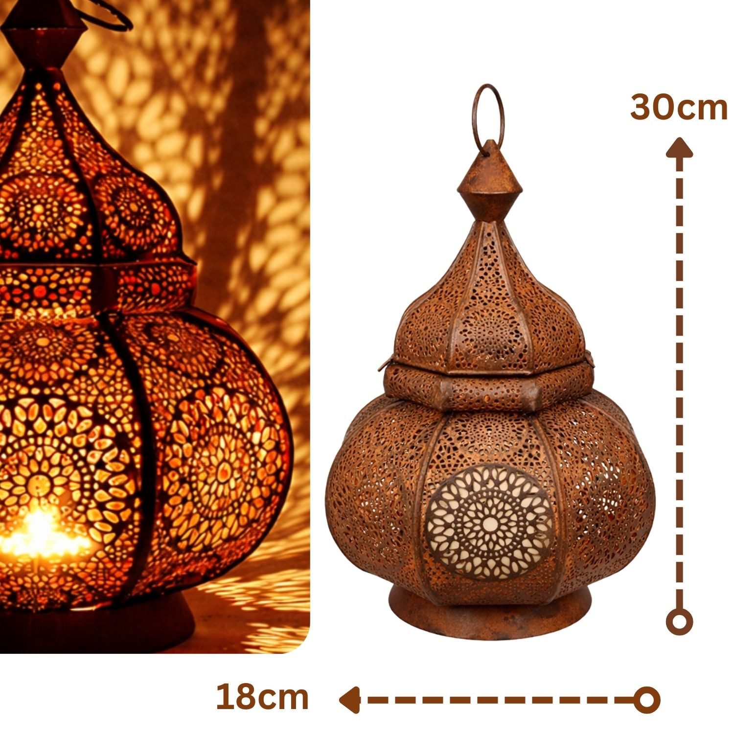 Marrakesch Orient & Mediterran Interior Teelichthalter Orientalisches Windlicht Lamis handgefertigt aus Metall in Rost 30 cm (1 St), Handarbeit