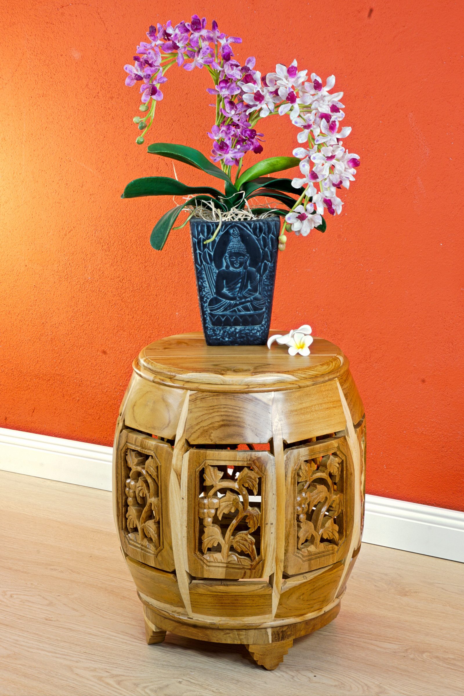 Kinaree Blumentisch Holz Beistelltisch TIANJIN, Massivholz, Schnitzerei, Unikate, Handgefertigt