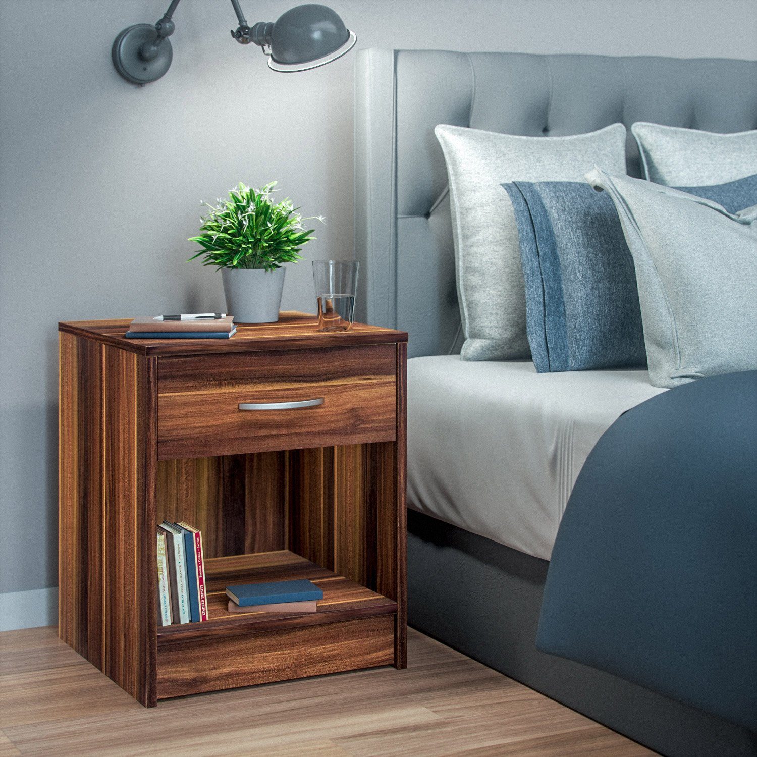 Casaria Nachttisch Hamburg, mit Schublade Ablagefach Griff in Alu Optik 50x günstig online kaufen