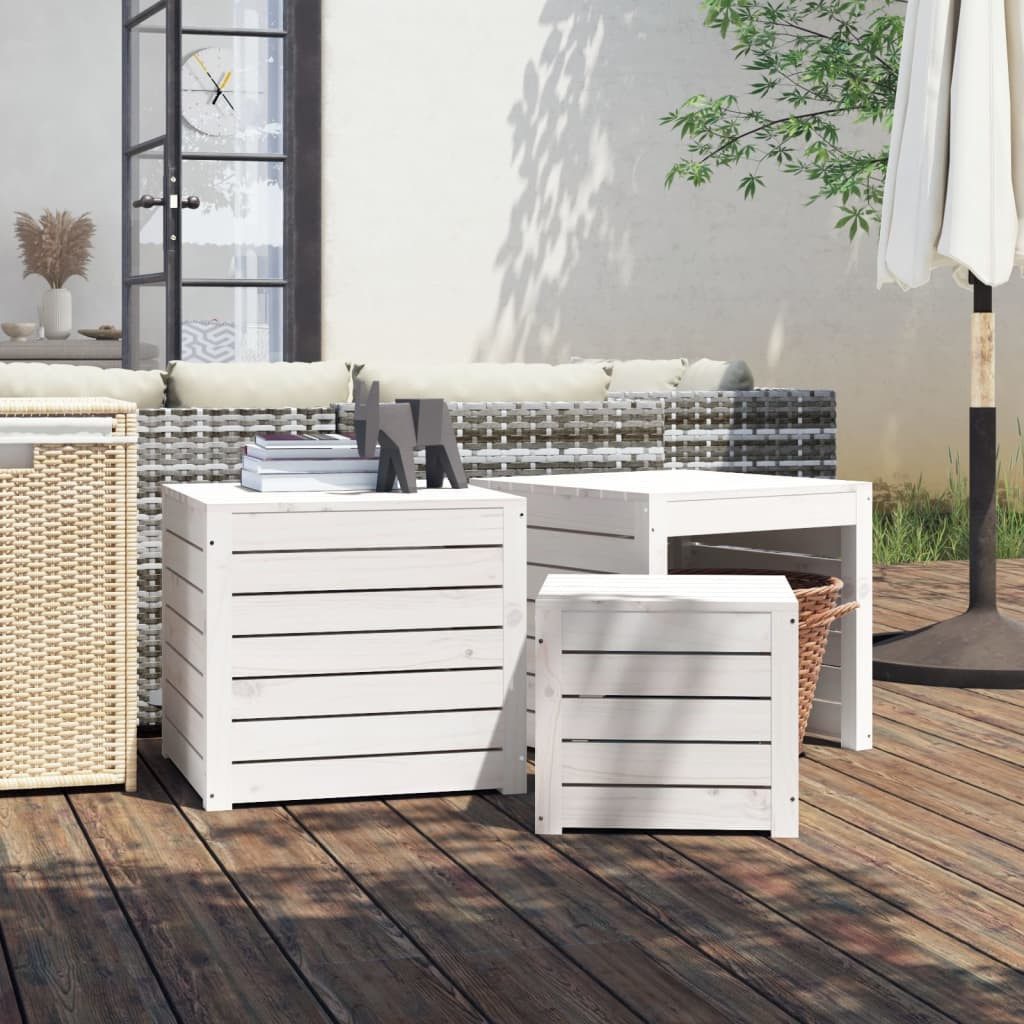 furnicato Gartenbox Gartenbox-Set Weiß, 38 x 38 x 34 cm & 50,5 x 50,5 x 46,5 cm, Stabile Kissenbox mit Deckel und Stauraum für die Terrasse