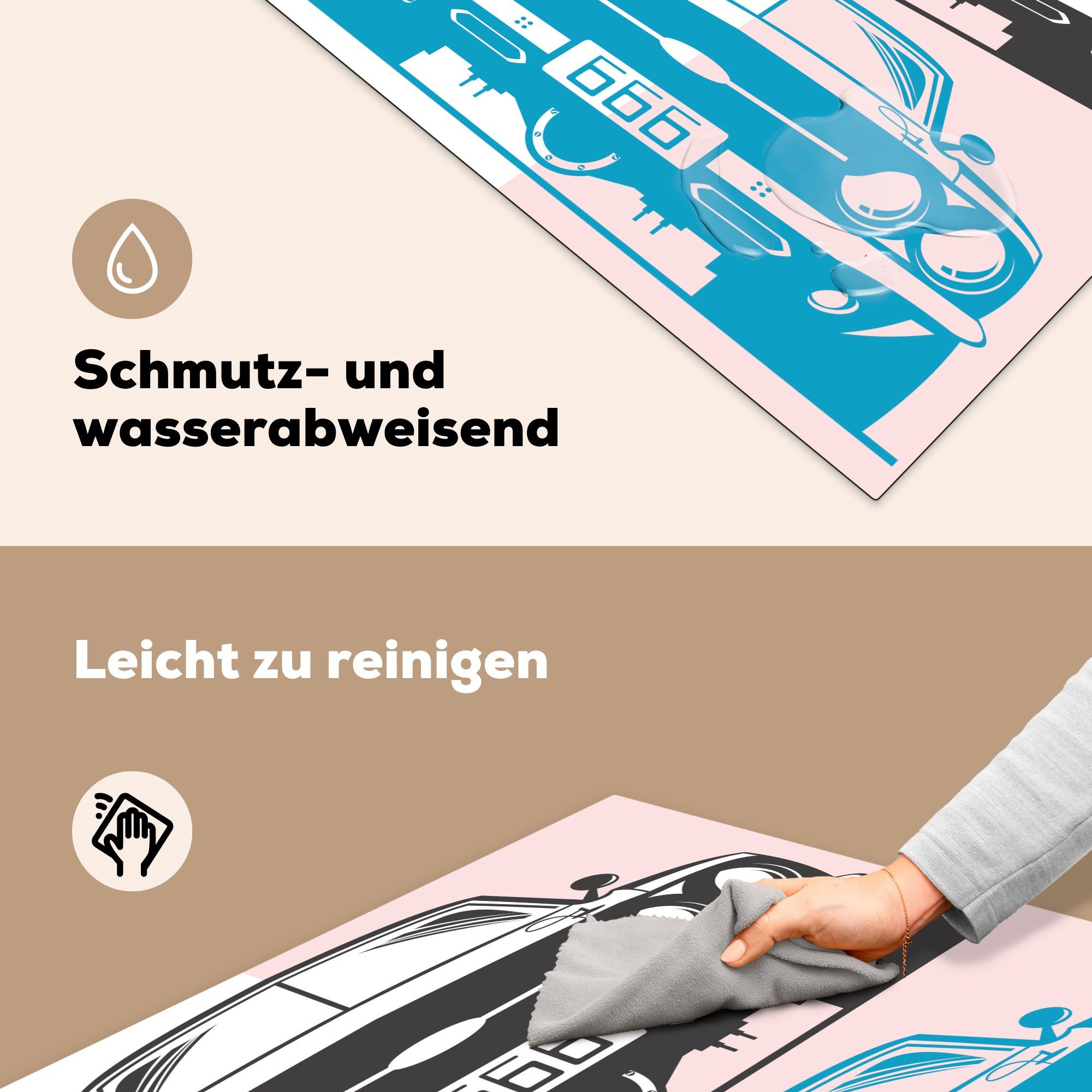 Muscle Illustrationen in cm, MuchoWow tlg), Blau küche des für Cars 78x78 Vinyl, (1 Ceranfeldabdeckung, Schwarz, Herdblende-/Abdeckplatte Arbeitsplatte und