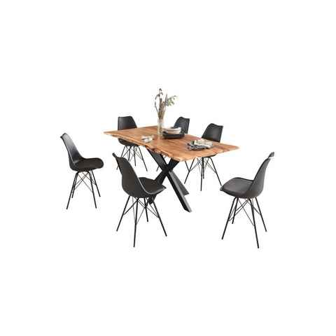 SAM® Essgruppe Harbor, natürliche Baumkante, massives Akazienholz, Spider-Gestell & 6x Stuhl
