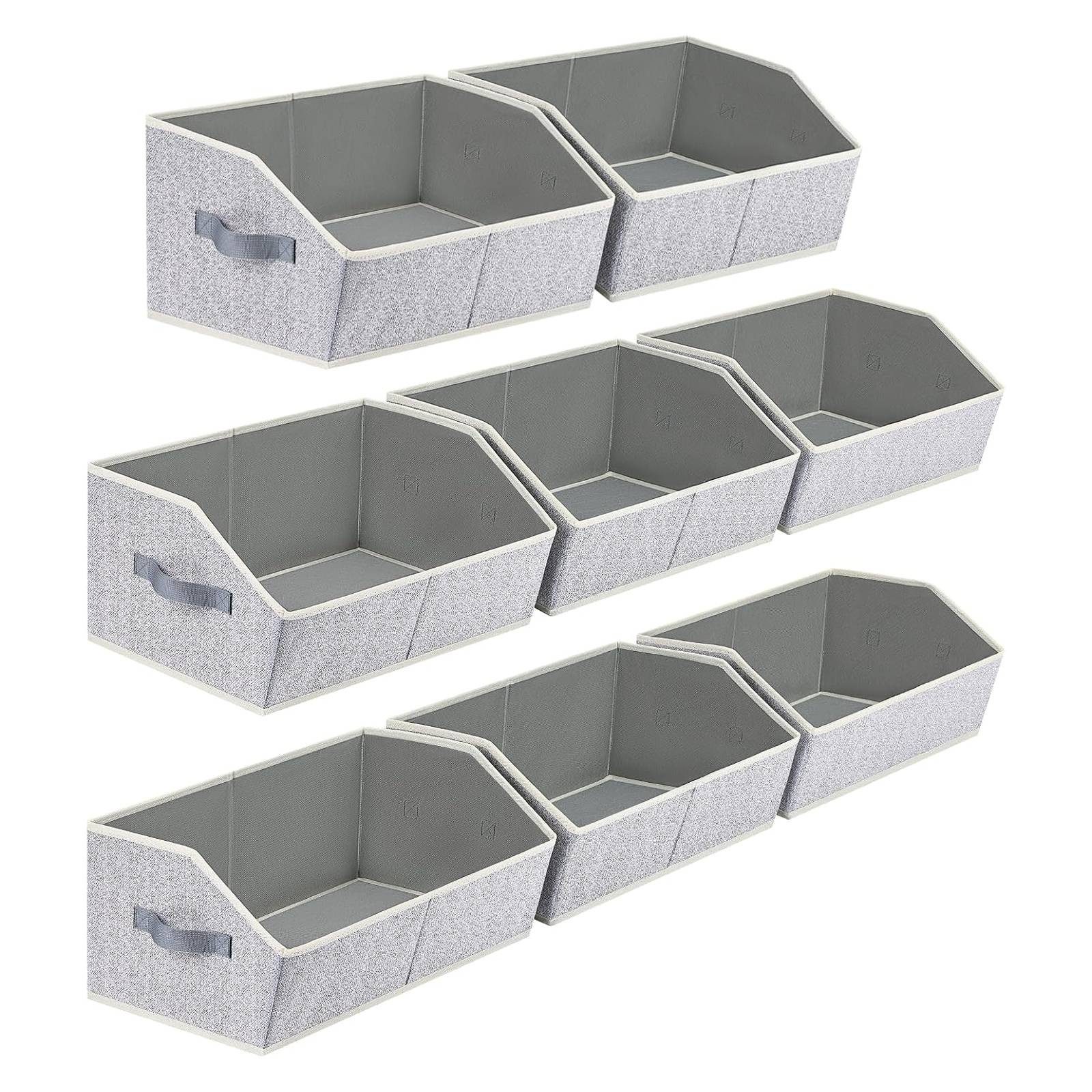 BlingBin Aufbewahrungsbox Faltbare Aufbewahrungskorb, Aufbewahrungskiste mit Griff, Küchen Körbe (8er Set, 8 St., Produktabmessungen: 42 × 28 × 20 cm, Material: Vliesstoff), Kleiderschrank Organizer für Kleidung, Würfelregal, Spielzeug, Grau
