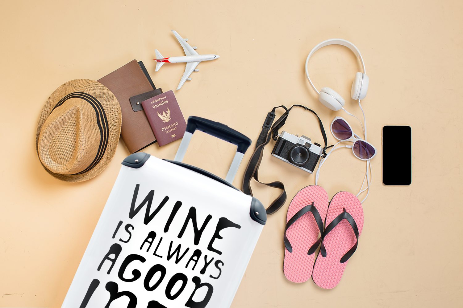 MuchoWow Idee" Reisetasche Ferien, mit rollen, "Wein weißem eine Weinzitat Handgepäckkoffer Trolley, Reisekoffer für Rollen, 4 gute auf immer Handgepäck ist Hintergrund,