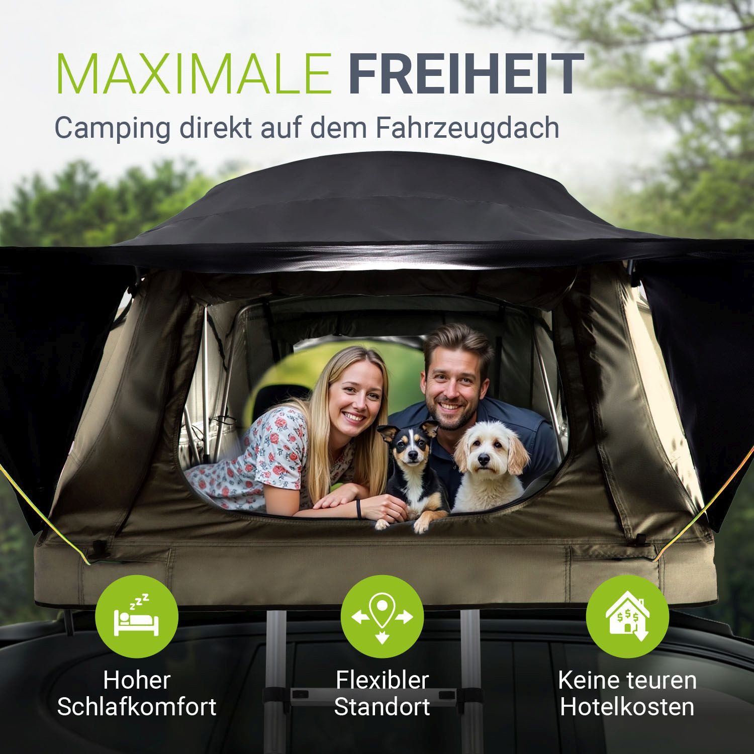 Juskys Dachzelt Lago, Wasserdicht, Teleskopleiter, 2 Personen Zelt, LED Bel günstig online kaufen