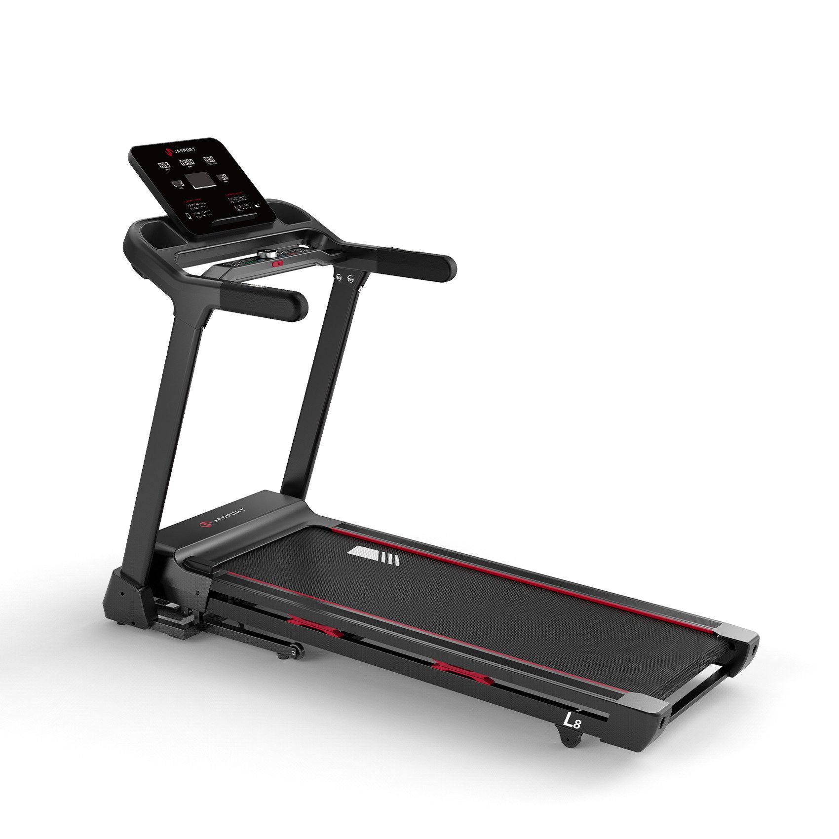 JASPORT Laufband L8 Elektrisches Laufband klappbar (4.0 PS DC-Motor, bis 22 km/h, 20-stufige Steigung, LED-Display), Bluetooth-Lautsprecher, App, Dämpfung, 70 Programme, 120 kg