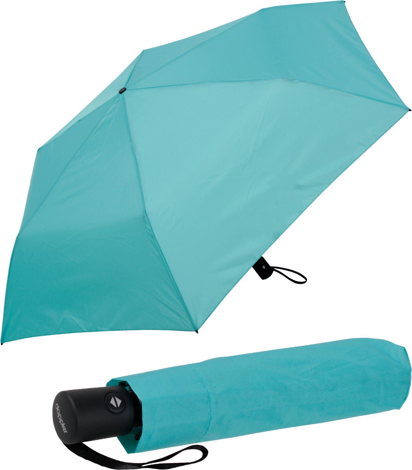doppler® Taschenregenschirm zero magic, sehr leichter mini Schirm - aqua blue, mit Auf-Zu-Automatik und UV-Schutz-Beschichtung hellblau