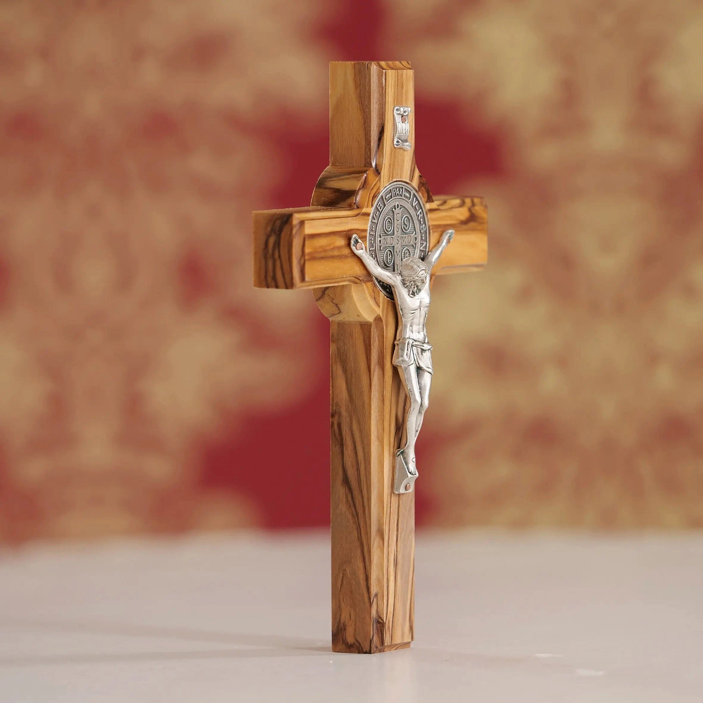 Dekoobjekt aufhängen Bethlehem Benediktuskreuz, Olivenholz, holzdeko, aus St. Wandkreuz, aus zum Kruzifix, handgemacht, Benedikt Kassis Kreuz