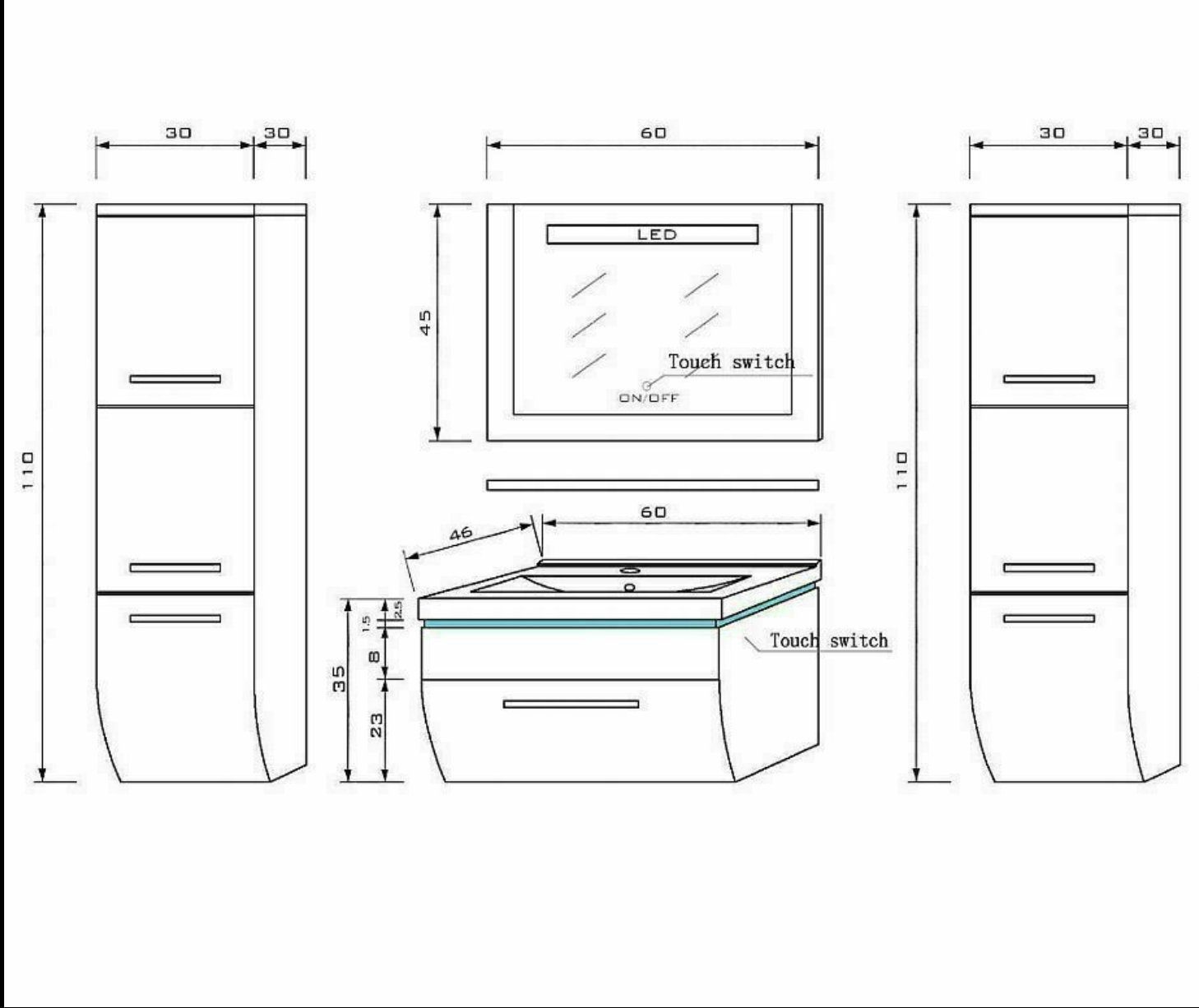 Homeline Badmöbel-Set Badmöbel Set Weiß Hochglanz lackiert LED System tauschsystem, (Komplette Set ohne wasch dich Armatur und Ablaufgarnitur, 4-St., Set Angebot), Hochglanz lackiert tauschsystem inklusiv LED